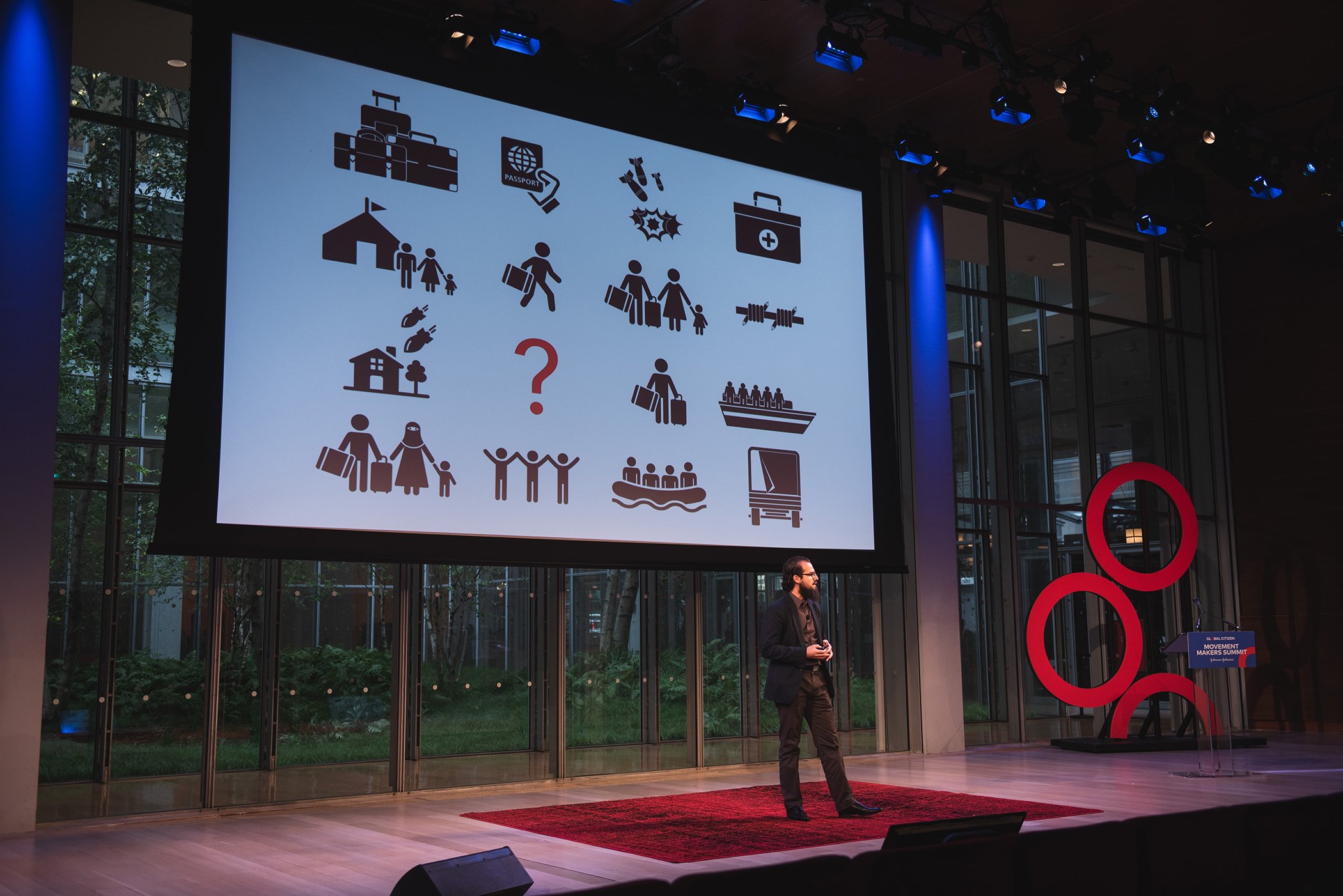 Artist & architect Mohamad Hafez speaks onstage during Global Citizen - Movement Makers at The Times Center on Sept. 25, 2018 in New York City.