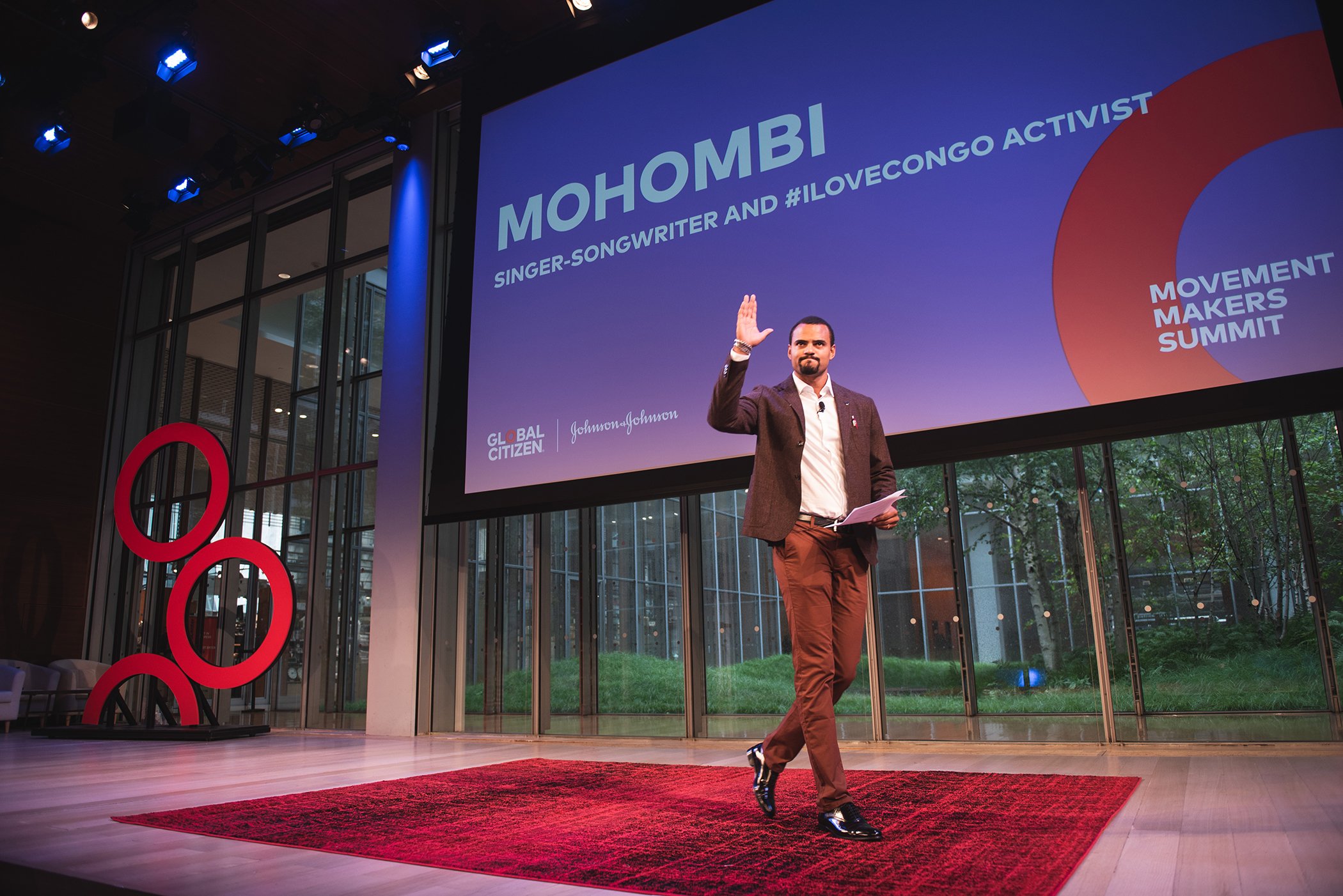 Singer-songwriter Mohombi speaks onstage during Global Citizen - Movement Makers at The Times Center on Sept. 25, 2018 in New York City.