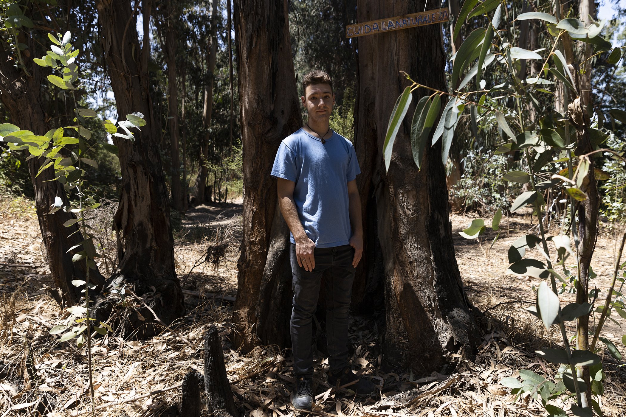 Sebastián Benfeld poses for a portrait during a hike in Fundo El Carmen, in Quilpúe, in the Valparaíso region, in Chile, on Feb. 20, 2023.
