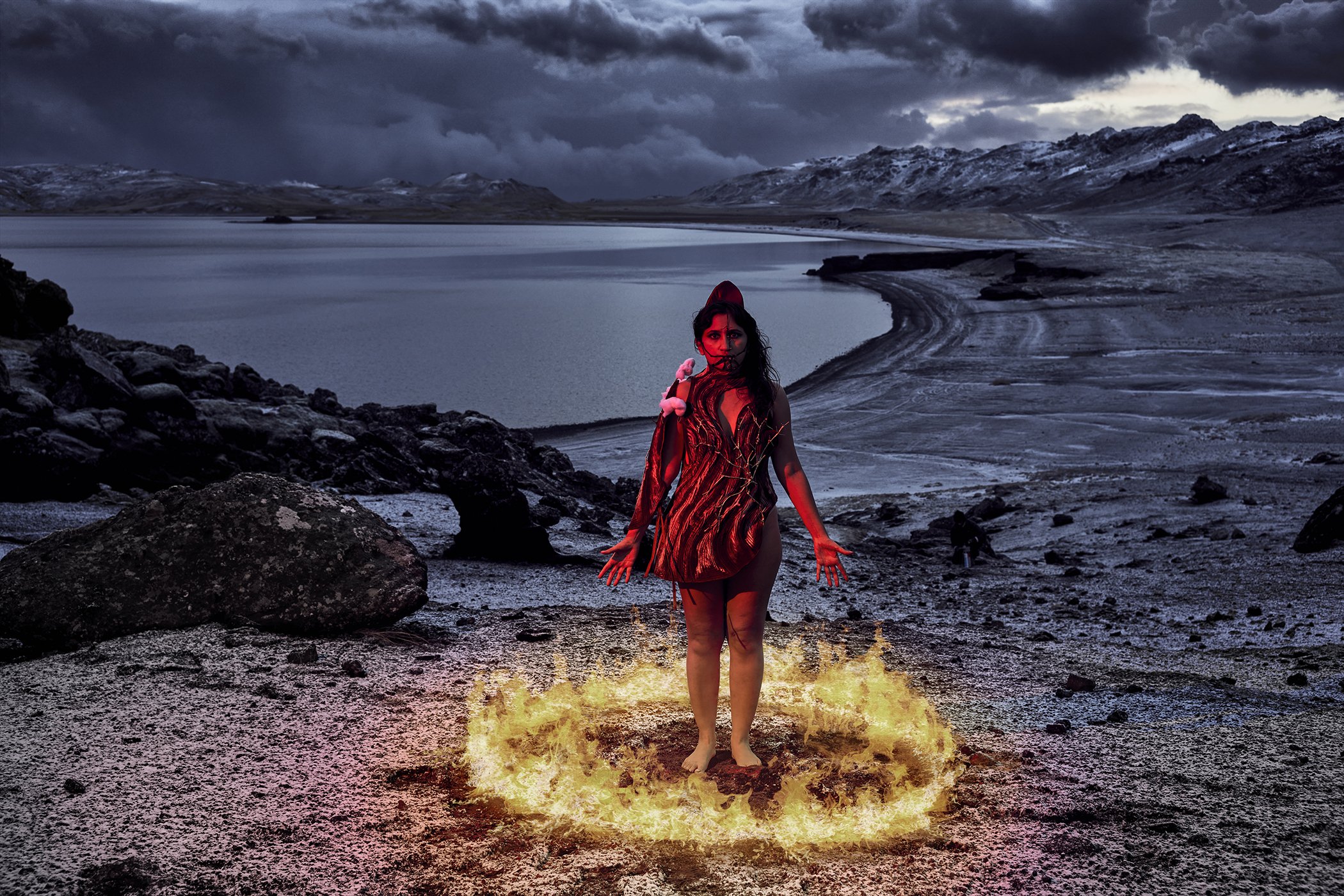 POWER AND FIRE: This artwork shows the power and fire of a woman set in a landscape that is on the frontline of climate change.