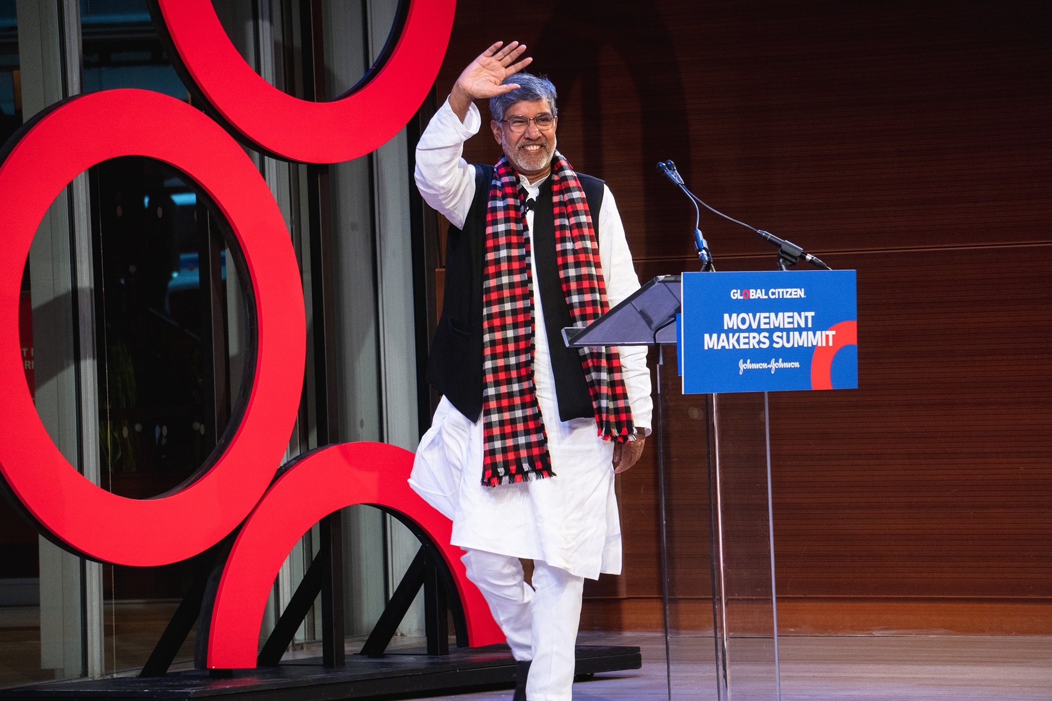 Nobel Peace Prize Laureate Kailash Satyarthi speaks onstage during Global Citizen - Movement Makers at The Times Center on Sept. 25, 2018 in New York City.