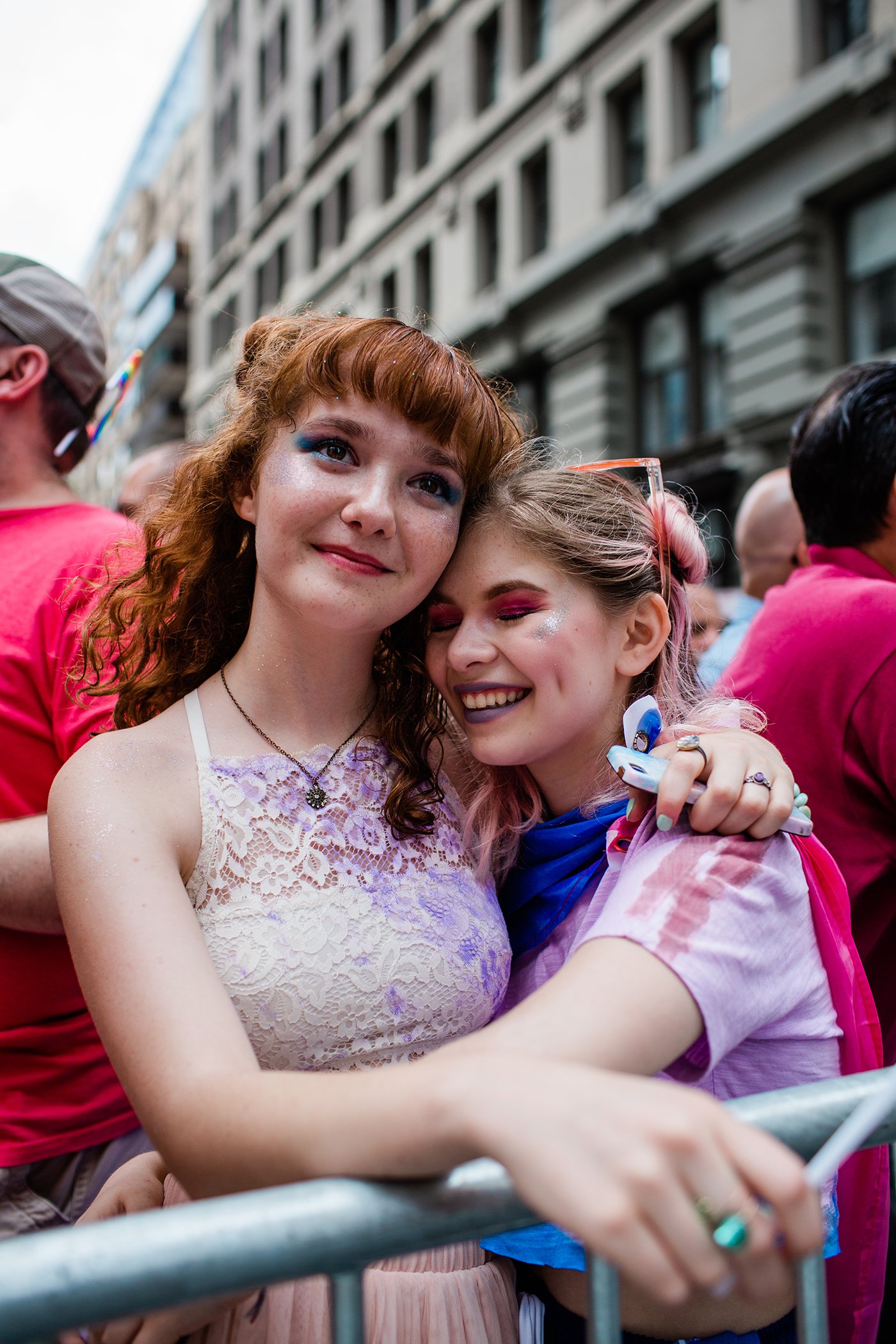 Taylor Richardson (left), 16, from Edgewater, New Jersey, and Victoria Morales (right), 17, from Brooklyn, New York, at the 2018 NYC Pride March.