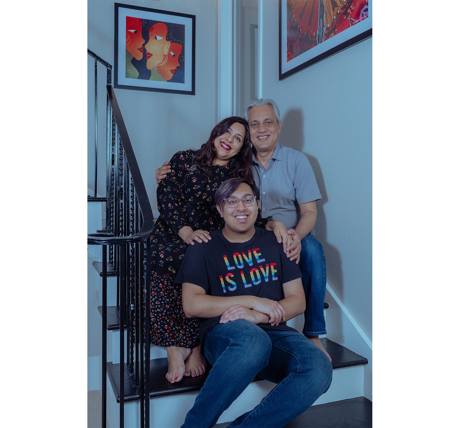 “While I was incredibly lucky to have had such a supportive high school environment — and luckily, incredibly supportive parents as well — so many of the friends that I had from my previous school weren't as lucky,” Jha, here with their parents, said.