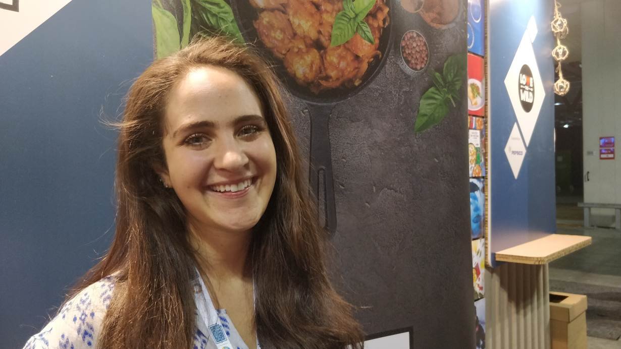 Benjamina Bollag, co-founder of Higher Steaks, poses for a photo at the Seeds & Chips food summit in Milan, Italy, on May 6, 2019.