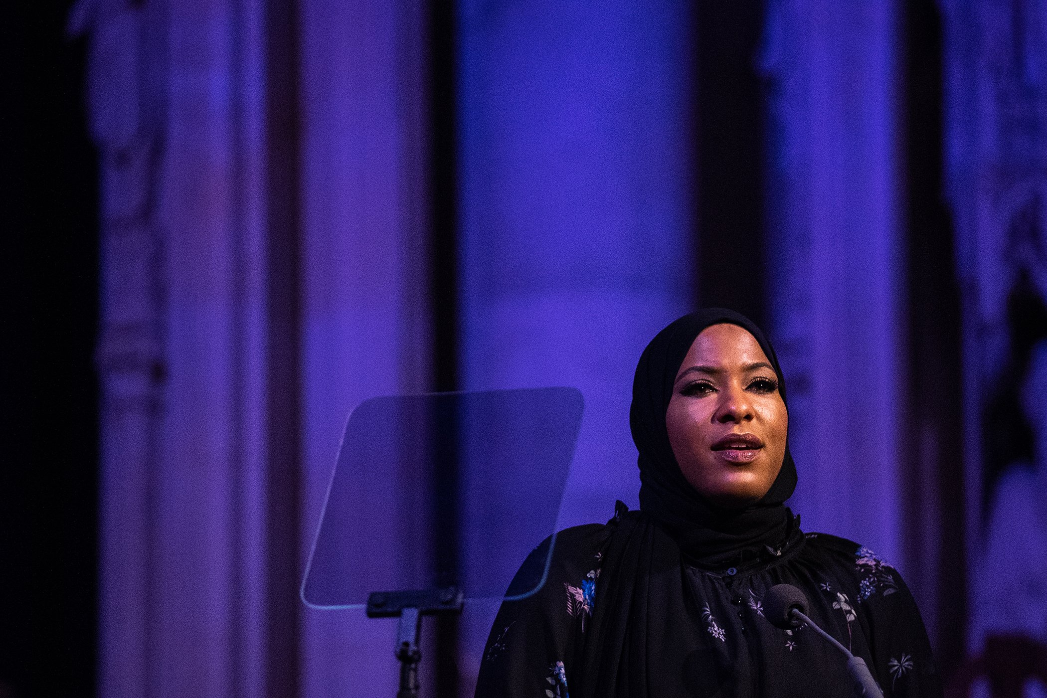 Ibtihaj Muhammad accepts the Legend Award onstage during Global Citizen Week: The Spirit Of A Movement at Riverside Church.