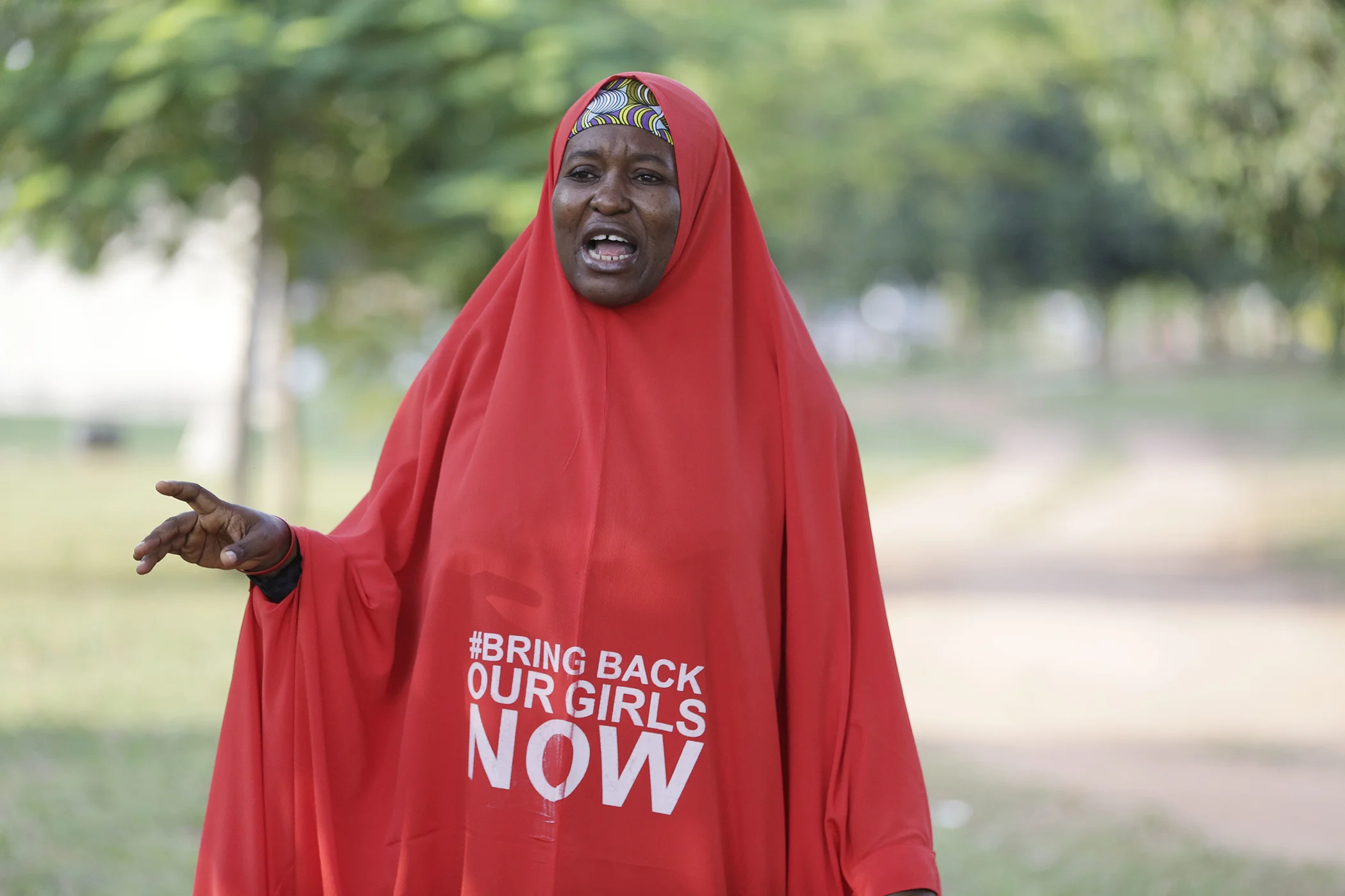 Bring Back Our Girls activist Aisha Yesufu speaks during an interview in Abuja, Nigeria, Oct. 14, 2016.