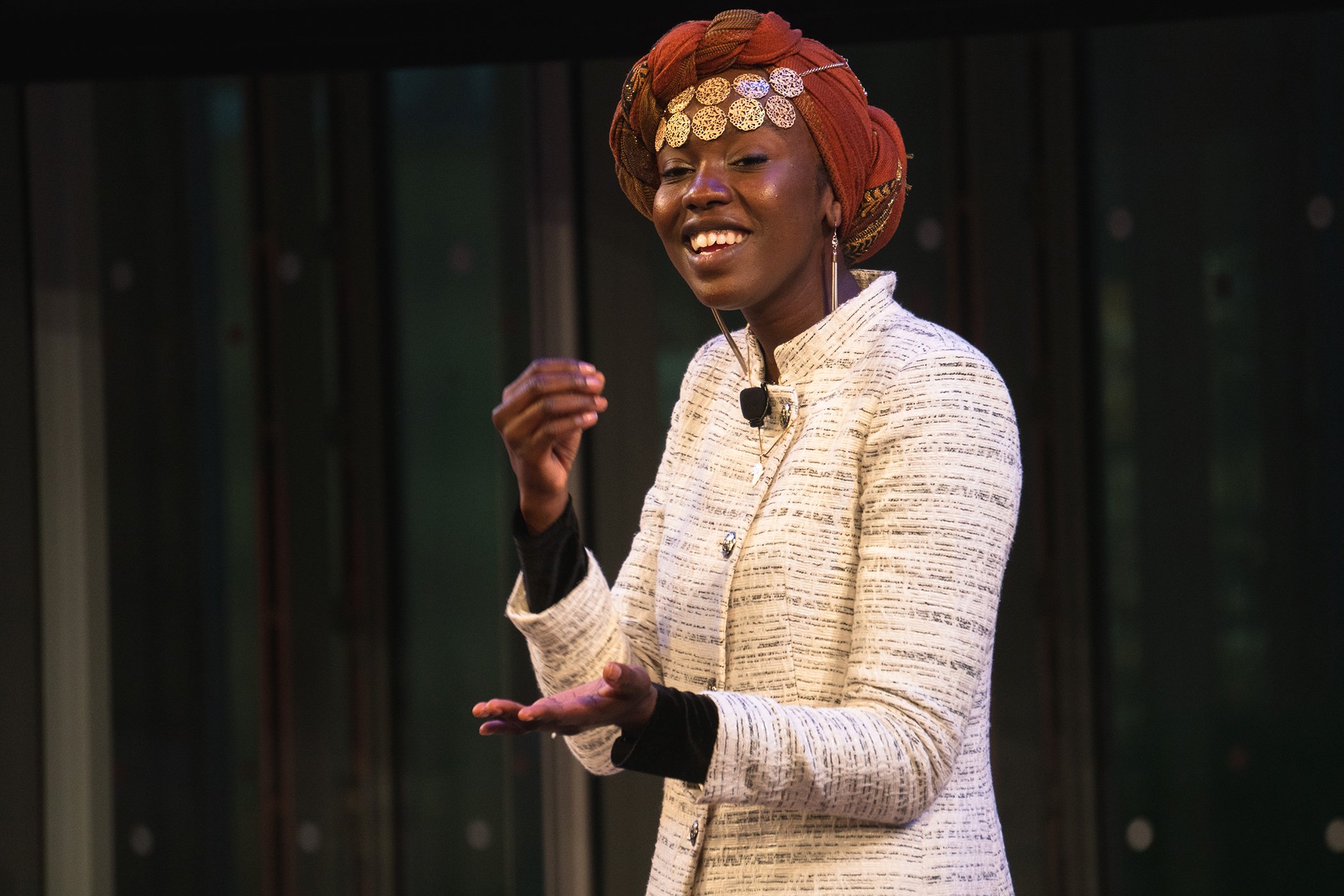 Poet & UNHCR Goodwill Ambassador Emi Mahmoud speaks onstage during Global Citizen - Movement Makers at The Times Center on Sept. 25, 2018 in New York City.