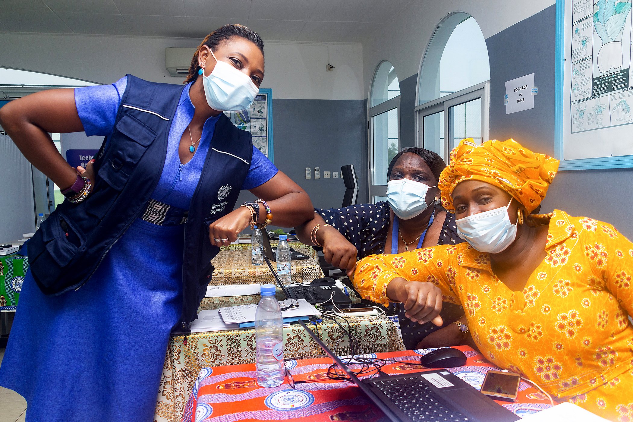 Dr. Phionah Atuhebwe poses with her colleagues at a vaccination center for UN employees in Brazzaville, Republic of the Congo in May 2021.