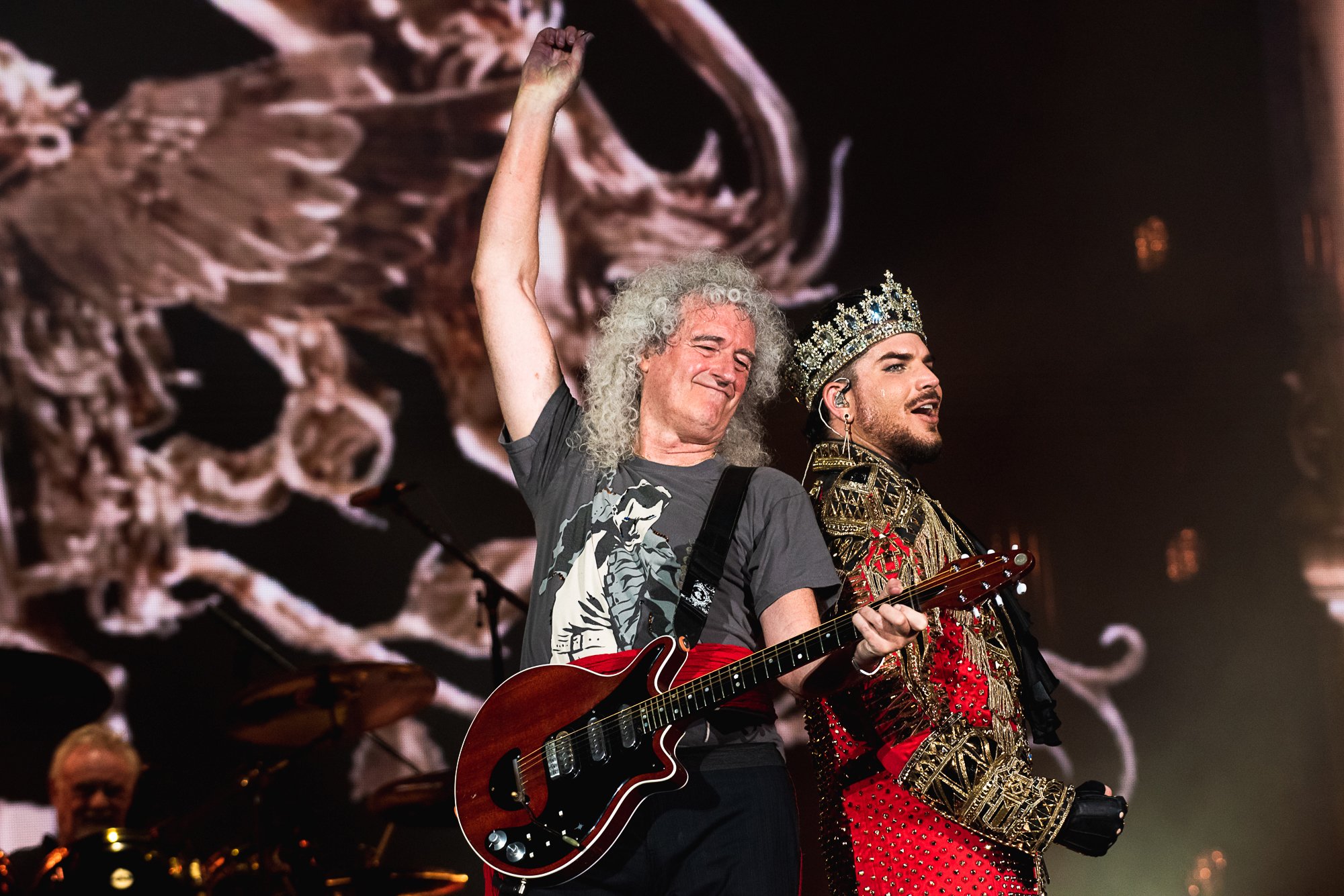 Adam Lambert and Brian May of Queen perform on stage during the 2019 Global Citizen Festival in Central Park on Sept. 28, 2019, in New York City.