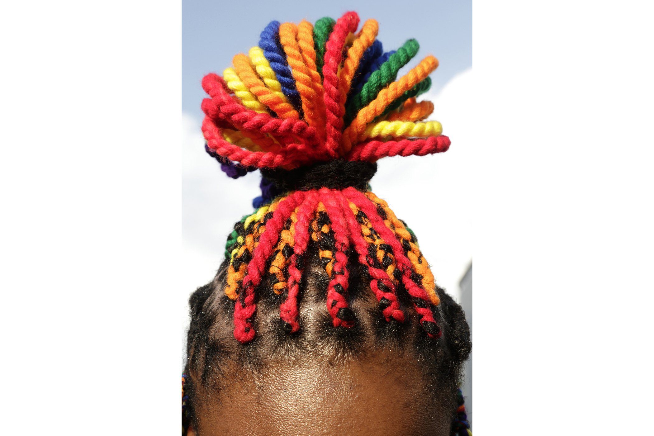 A close up view of the rainbow hairstyle of a participant at the Johannesburg Pride Parade on Oct. 26, 2019 in Johannesburg, South Africa.