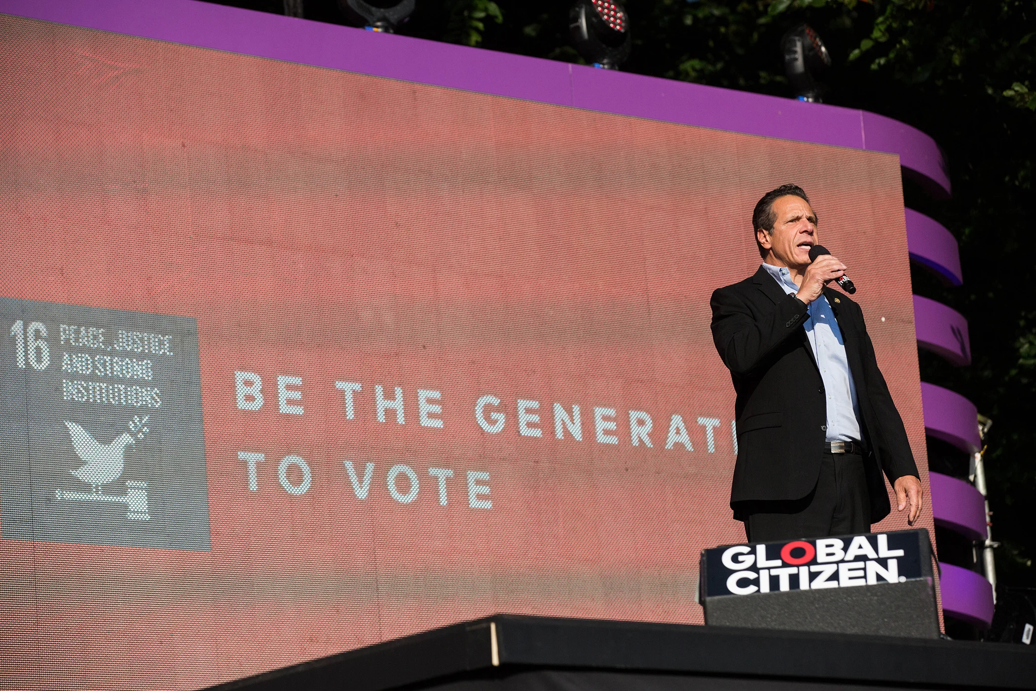 Andrew Cuomo presents at the Global Citizen Festival in Central Park on Sept. 29, 2018. Photo by Mengwen Cao for Global Citizen