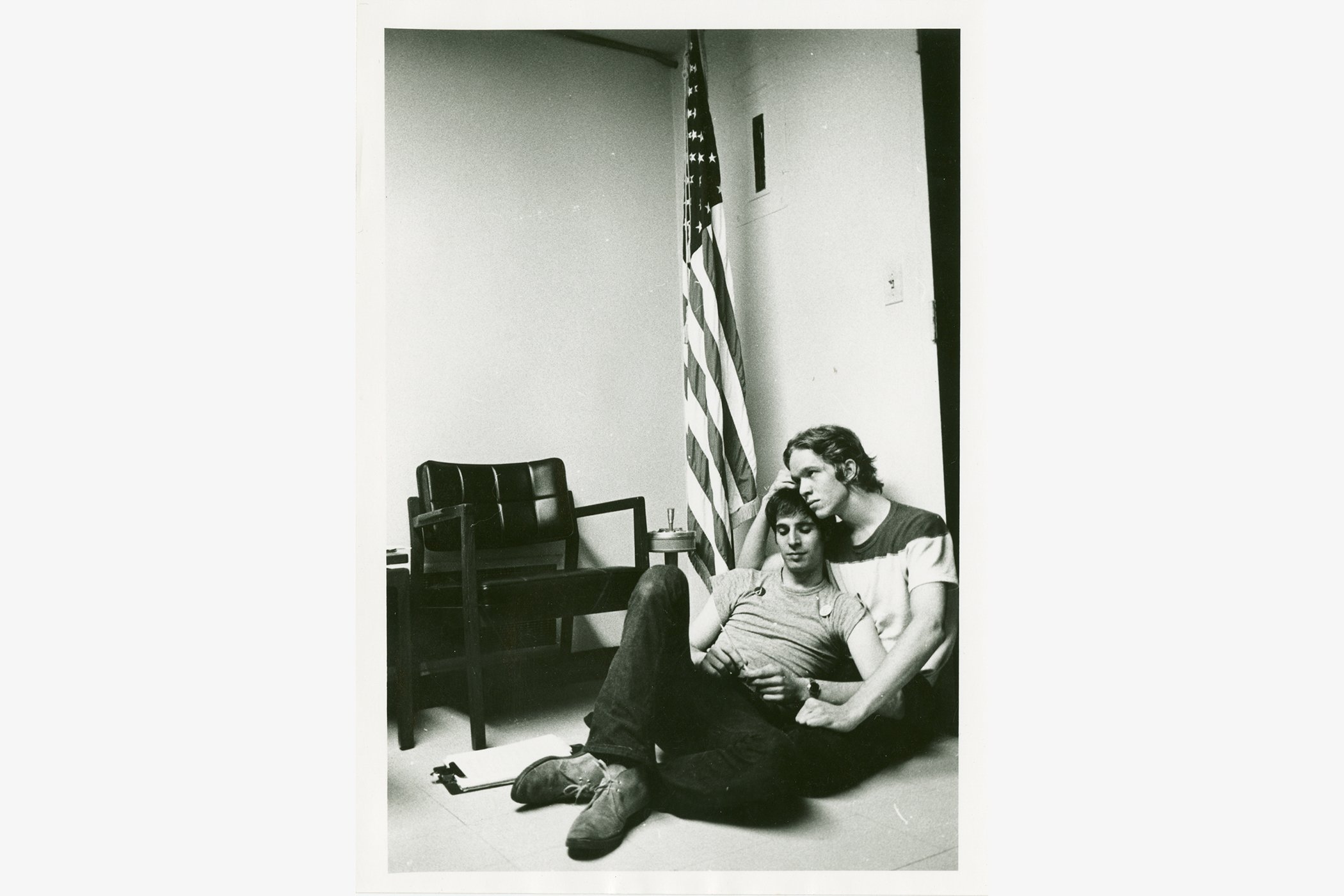Marty Robinson and Tom Doerr are pictured during the Gay Activists Alliance's sit-in at the Republican State Committee on June 24, 1970, which requested that New York Governor Nelson Rockefeller address the demands of the gay community.