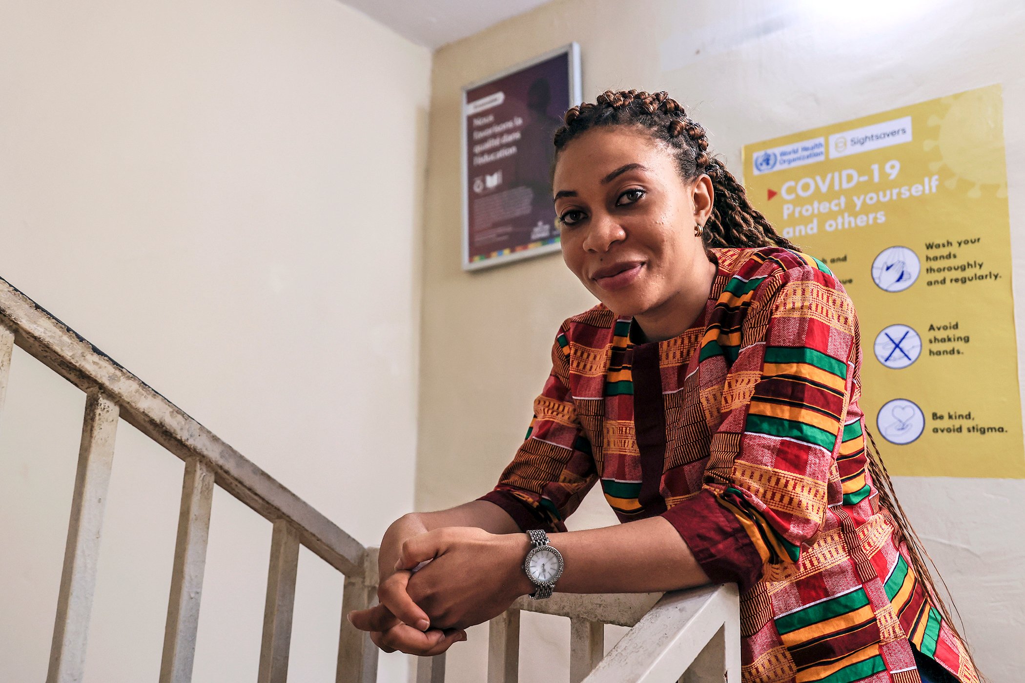 Kareen Atekem is photographed at the Sightsavers headquarters in the Bastos district of Yaoundé, Cameroon in November 2020. "Since my early childhood I have always wanted to help, to bring my help to people in need," said Atekem.