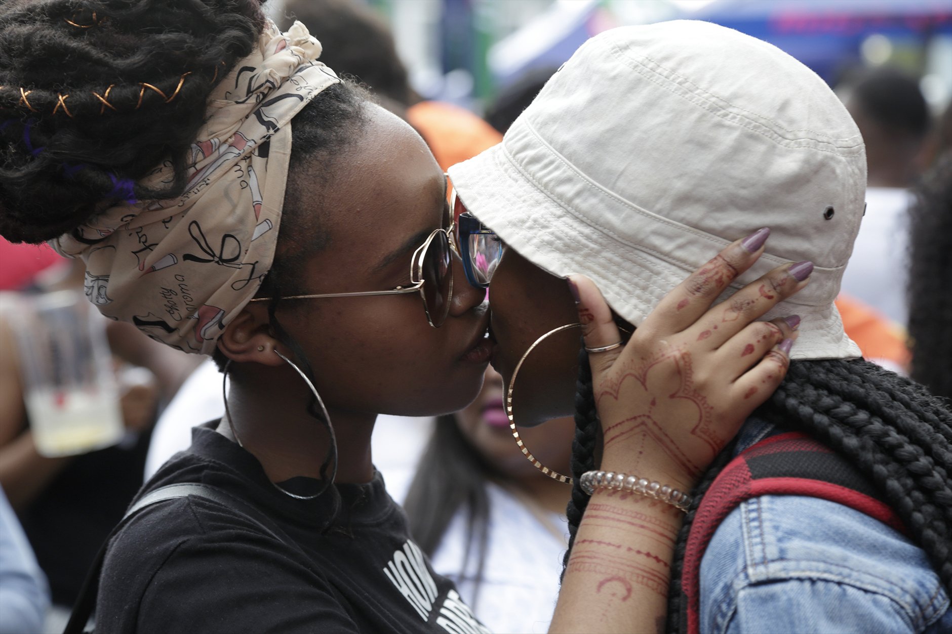 Two participants kiss as they take part in the Johannesburg Pride Parade on Oct. 26, 2019 in Johannesburg, South Africa.