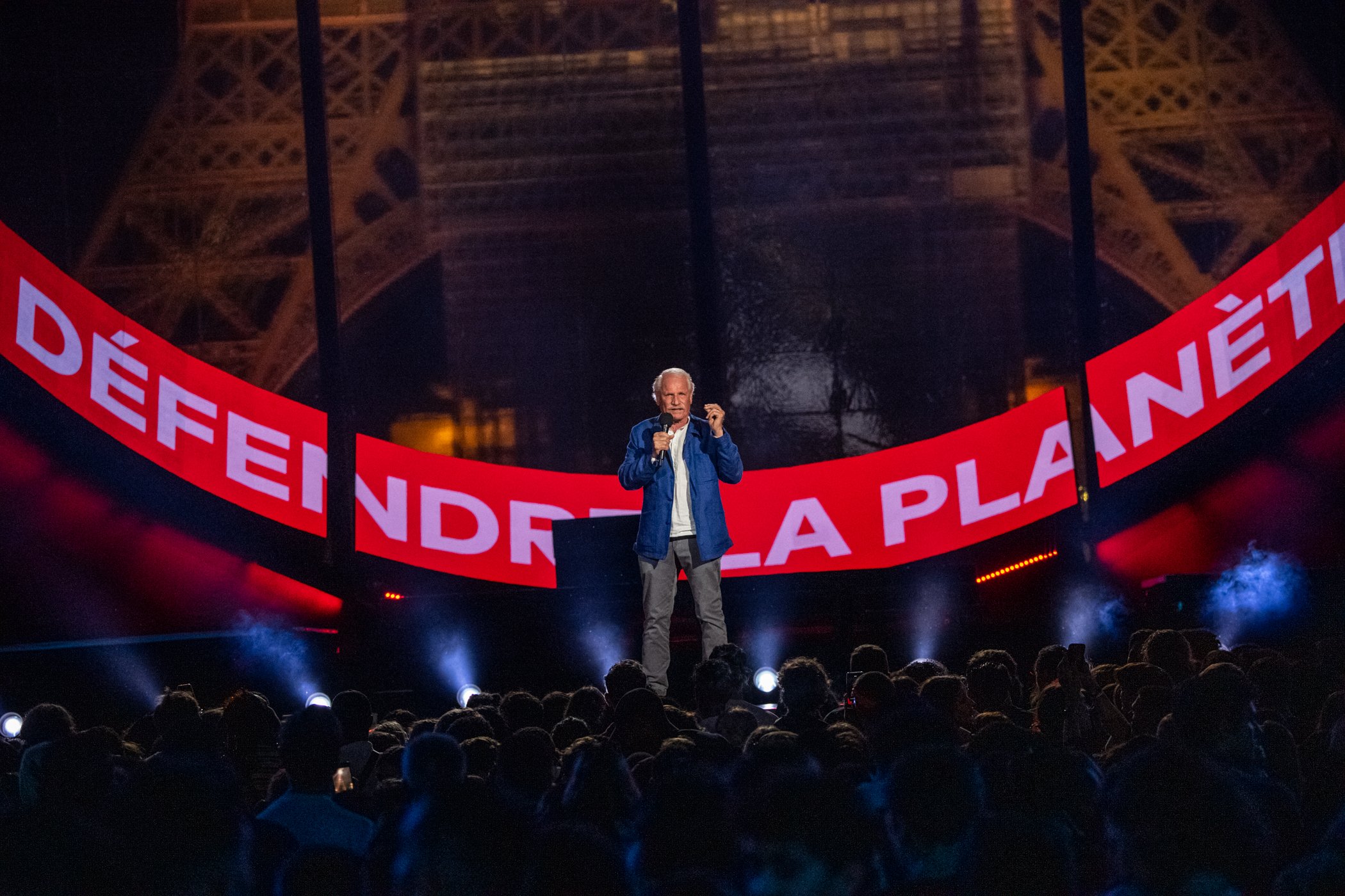 Globally-renowned photographer and environmental activist Yann Arthus-Bertrand speaks at Global Citizen Live in Paris.