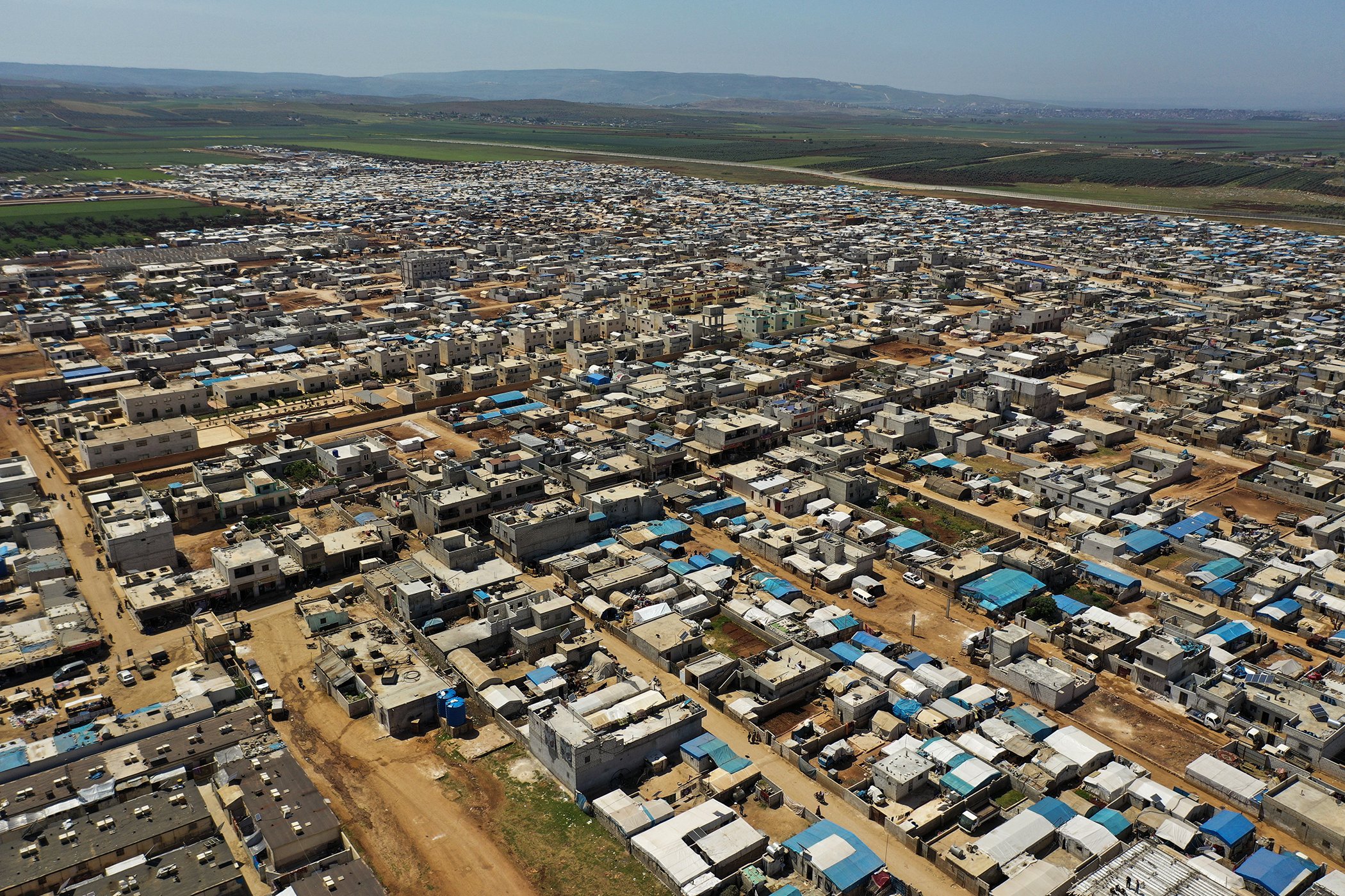 A large refugee camp on the Syrian side of the border with Turkey in Idlib province, Syria on April 19, 2020. The rapid spread of the coronavirus has raised fears about the world’s refugees and internally displaced people.