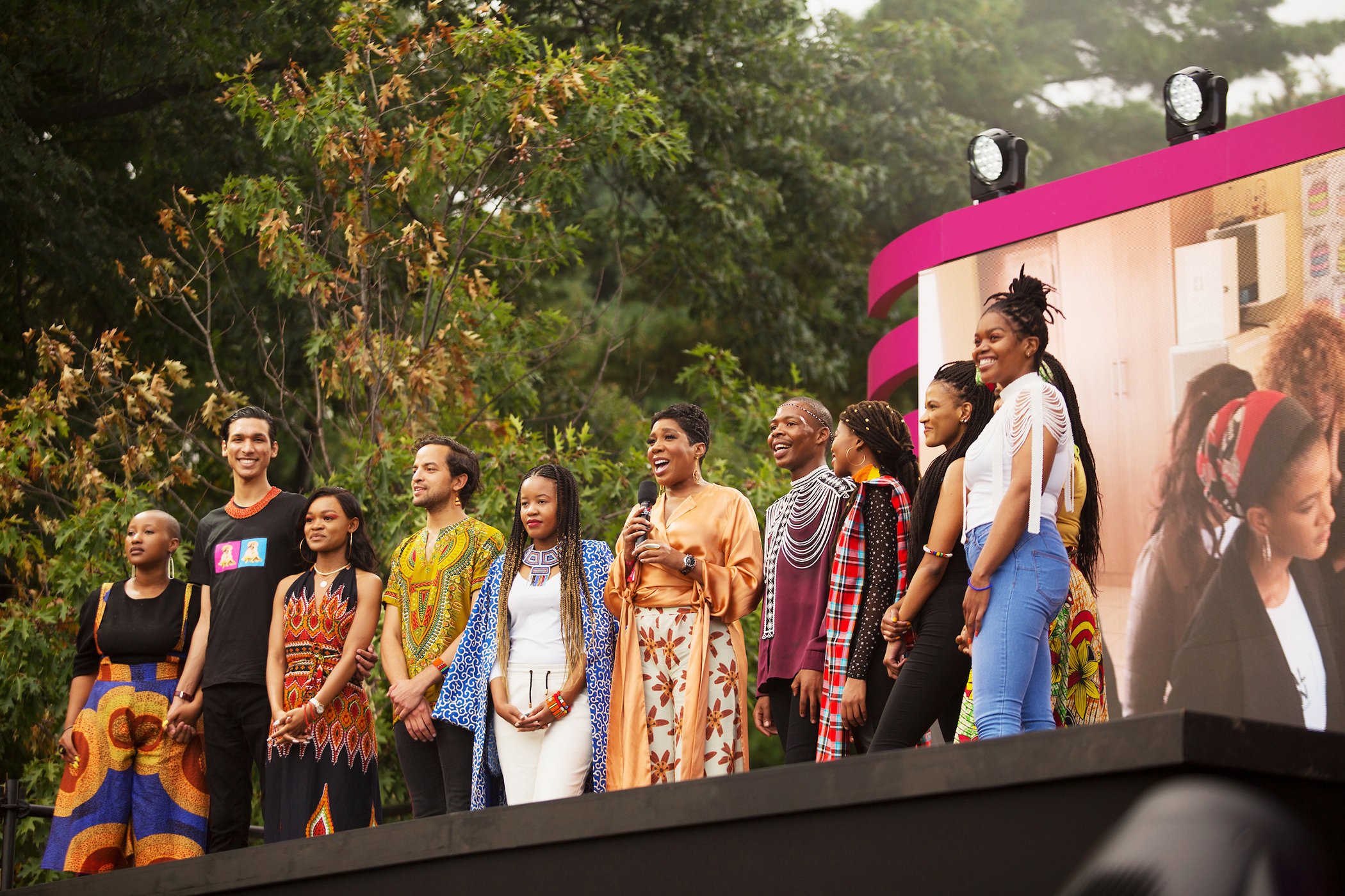 Parkwood Entertainment, BeyGOOD Director, Ivy McGregor (C) speaks on stage while surrounded by recipients of the Global Citizen Fellowship, powered by BeyGOOD. The program engages 10-15 young people in a paid, year-long fellowship with Global Citizen.