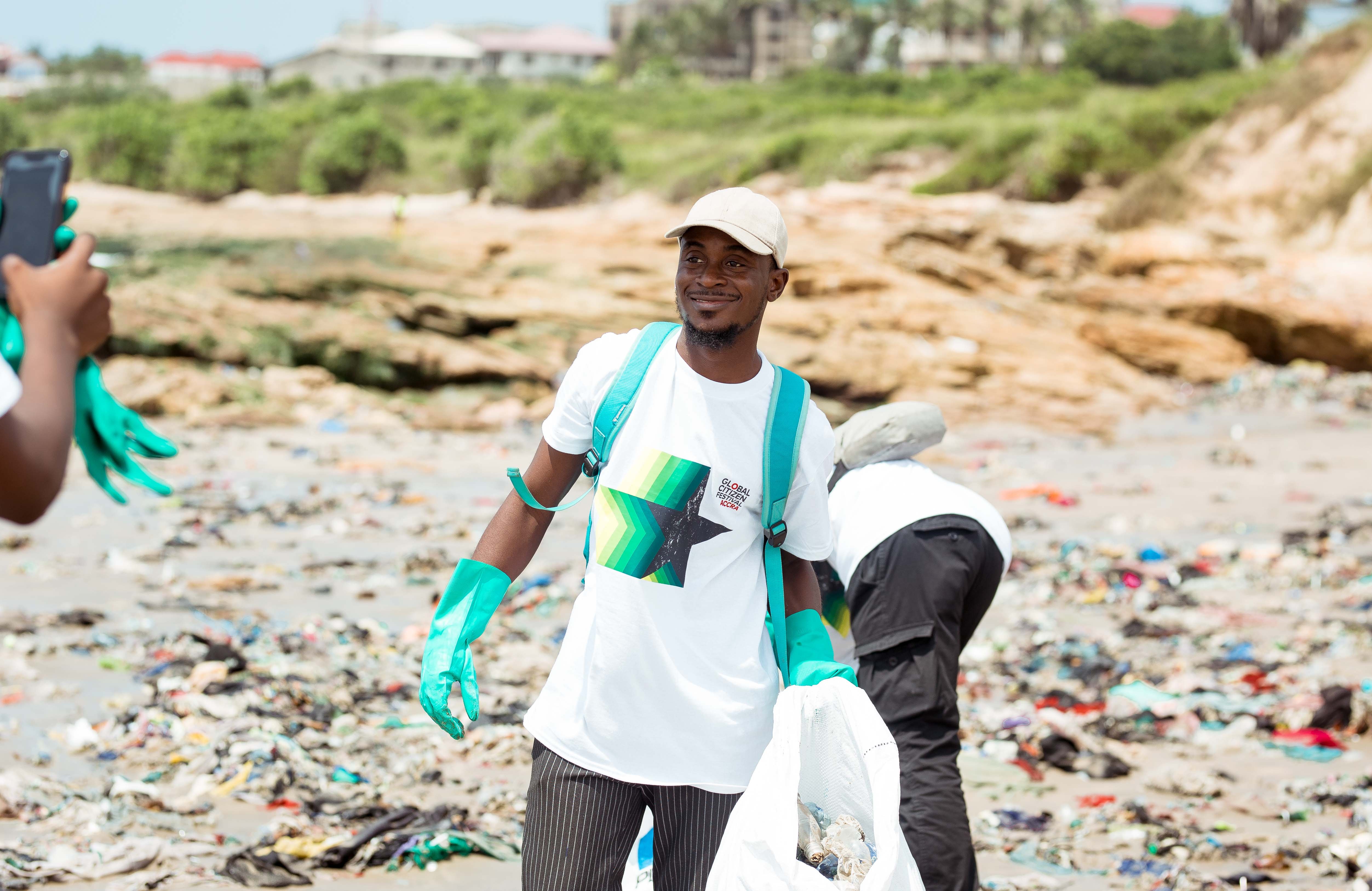 Kweku Noah, a volunteer at the beach clean up
