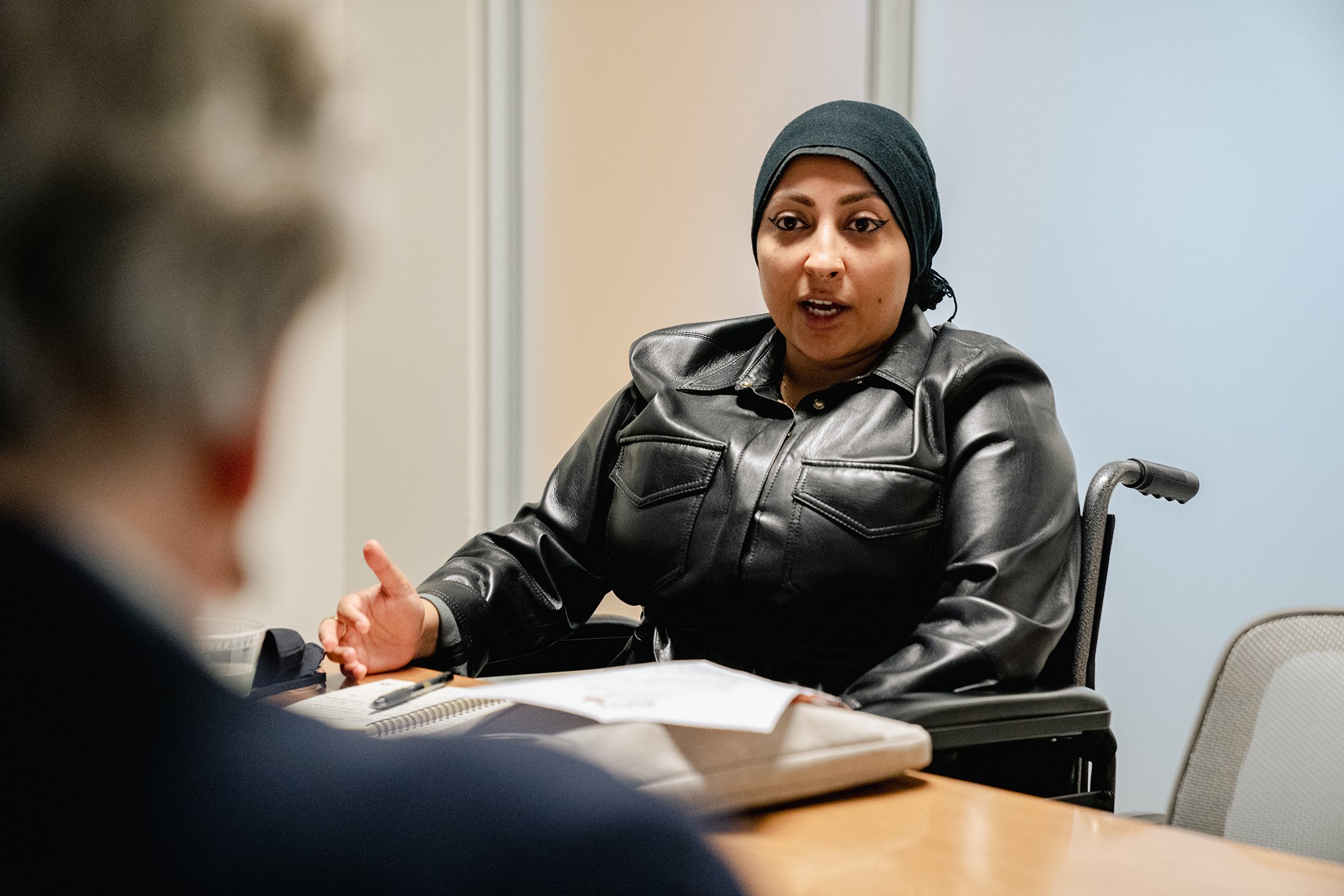 Maryam Al-Khawaja speaks to Kimberly Stanton, Democratic Staff Director of Tom Lantos Human Rights Commission during a meeting about Al-Khawaja’s father, who has been imprisoned since 2011, at Thomas P. O’Neill Jr. House Office Building in Washington, DC.