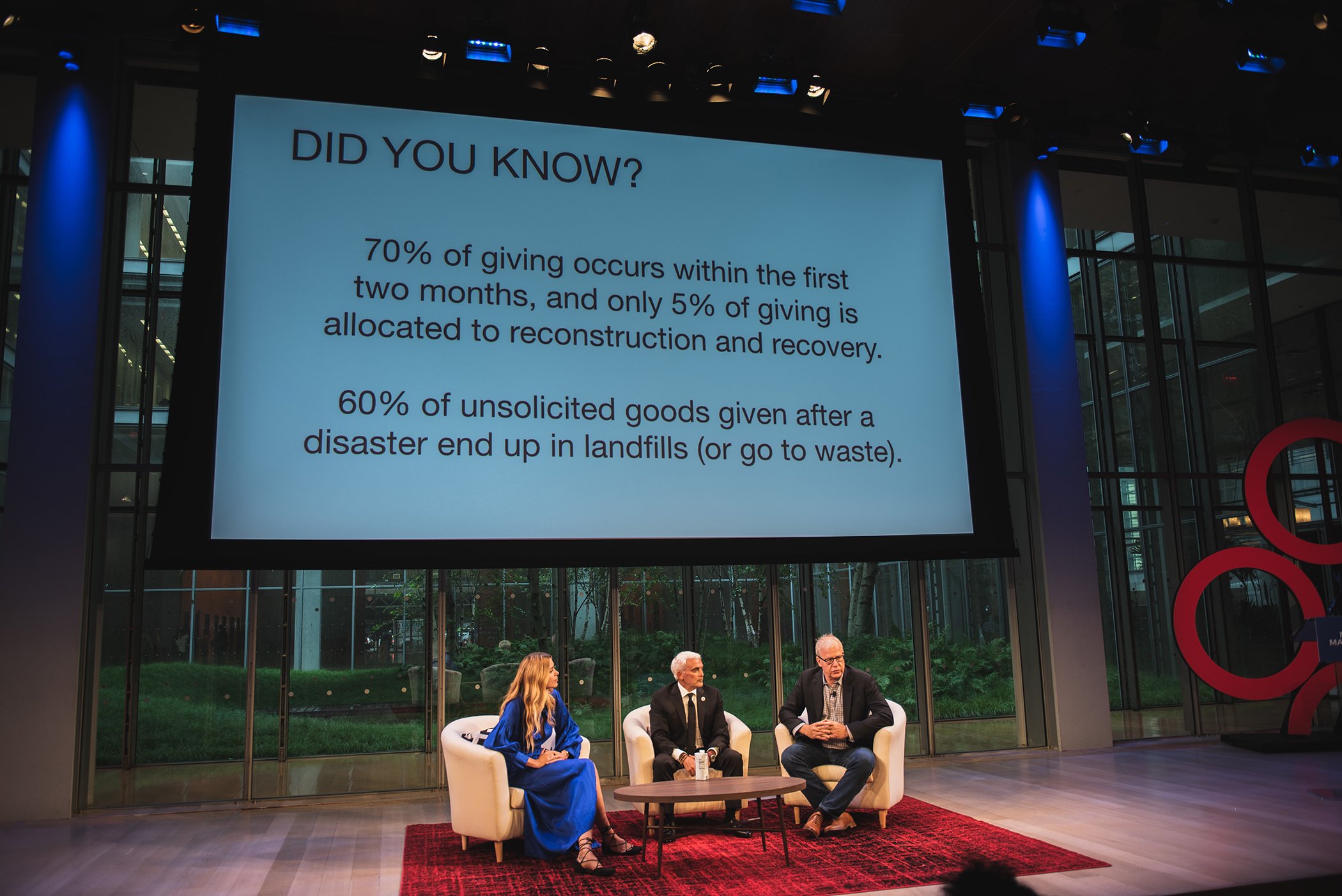 (L-R) Petra Nemcova, Frank Giustra, and Howard Sherman speak onstage during Global Citizen - Movement Makers at The Times Center on Sept. 25, 2018 in New York City.