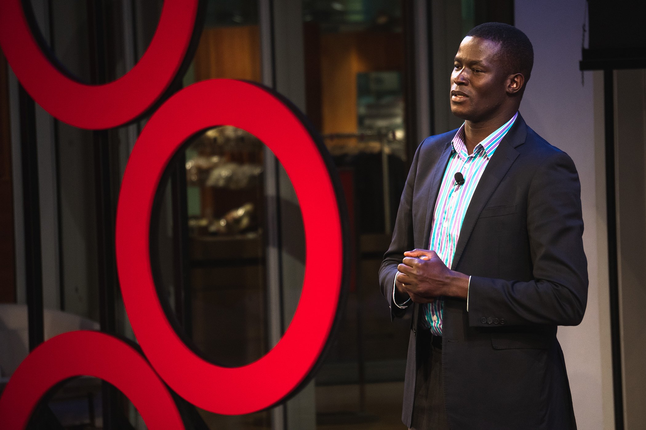 African Youth Initiative Network Founder Victor Ochen speaks onstage during Global Citizen - Movement Makers at The Times Center on Sept. 25, 2018 in New York City.