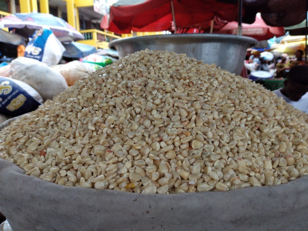A basin of maize on sale at the Madina market, Accra