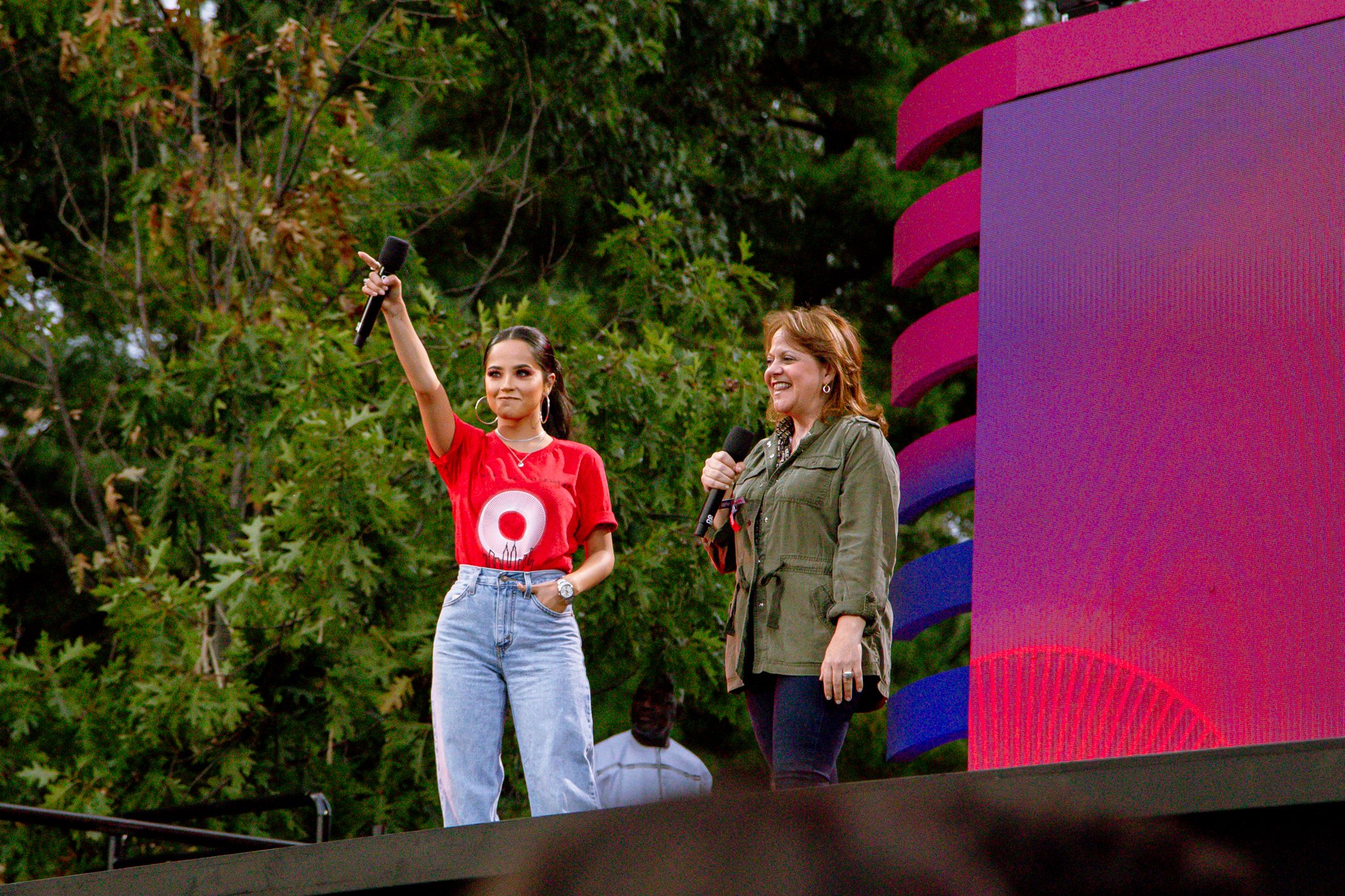 Becky G and Vice Minister for Multilateral Affairs and Human Rights, Mexico, Martha Delgado Peralta speak onstage during the 2019 Global Citizen Festival on Sept. 28, 2019 in New York City.