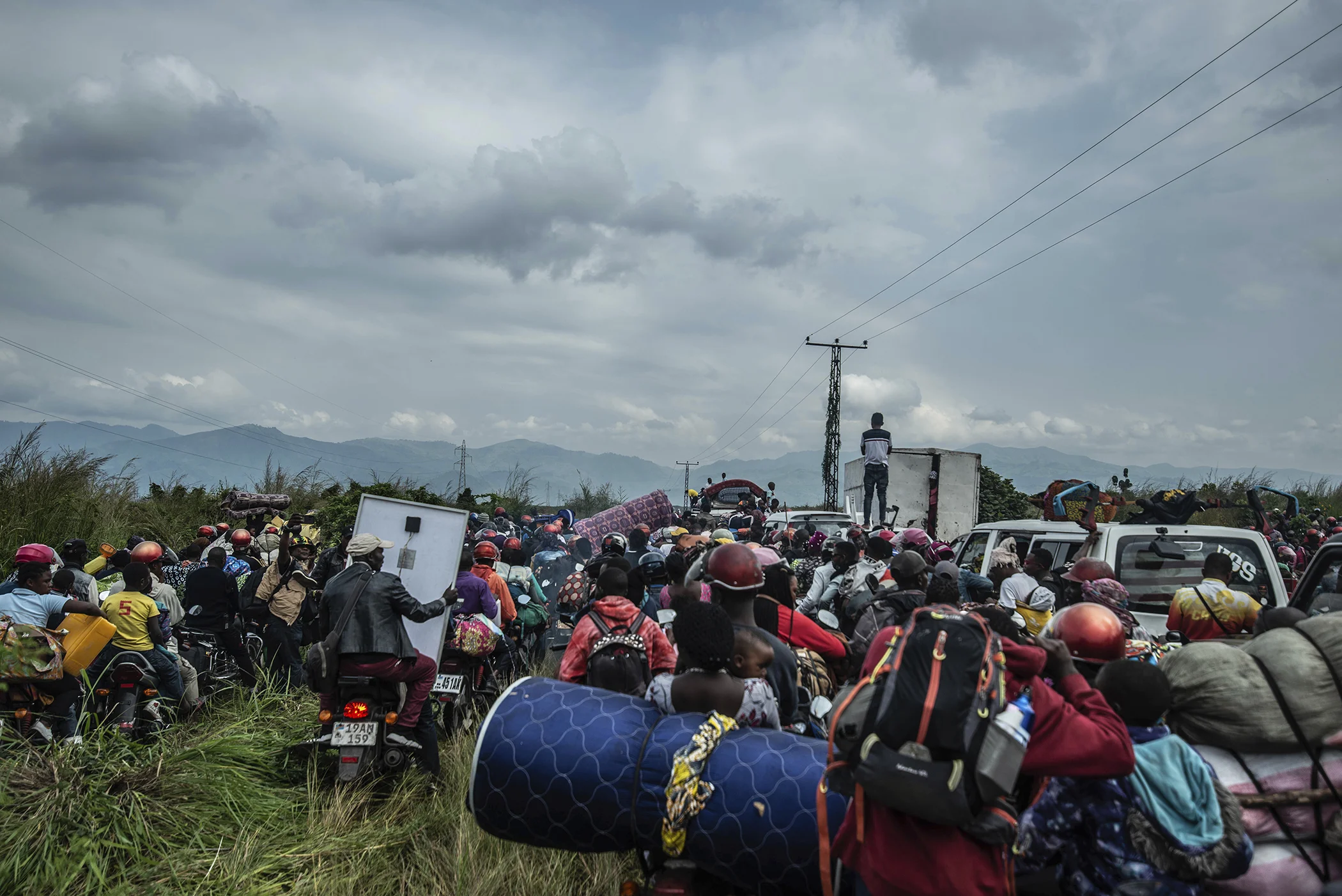 Residents flee Goma, Congo on May 27, 2021 , five days after Mount Nyiragongo erupted.