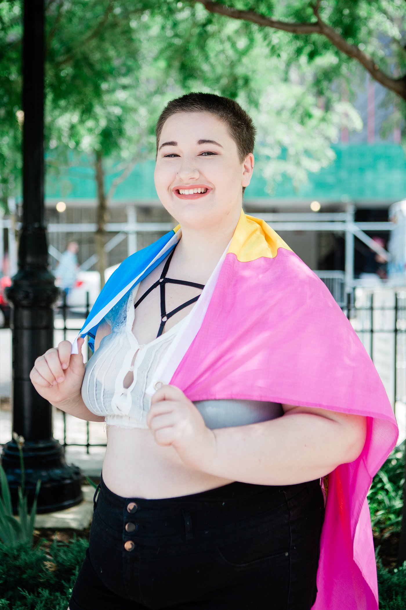 Juliette Aquino, 19, from Burlington, New Jersey, at the 2018 NYC Pride March.