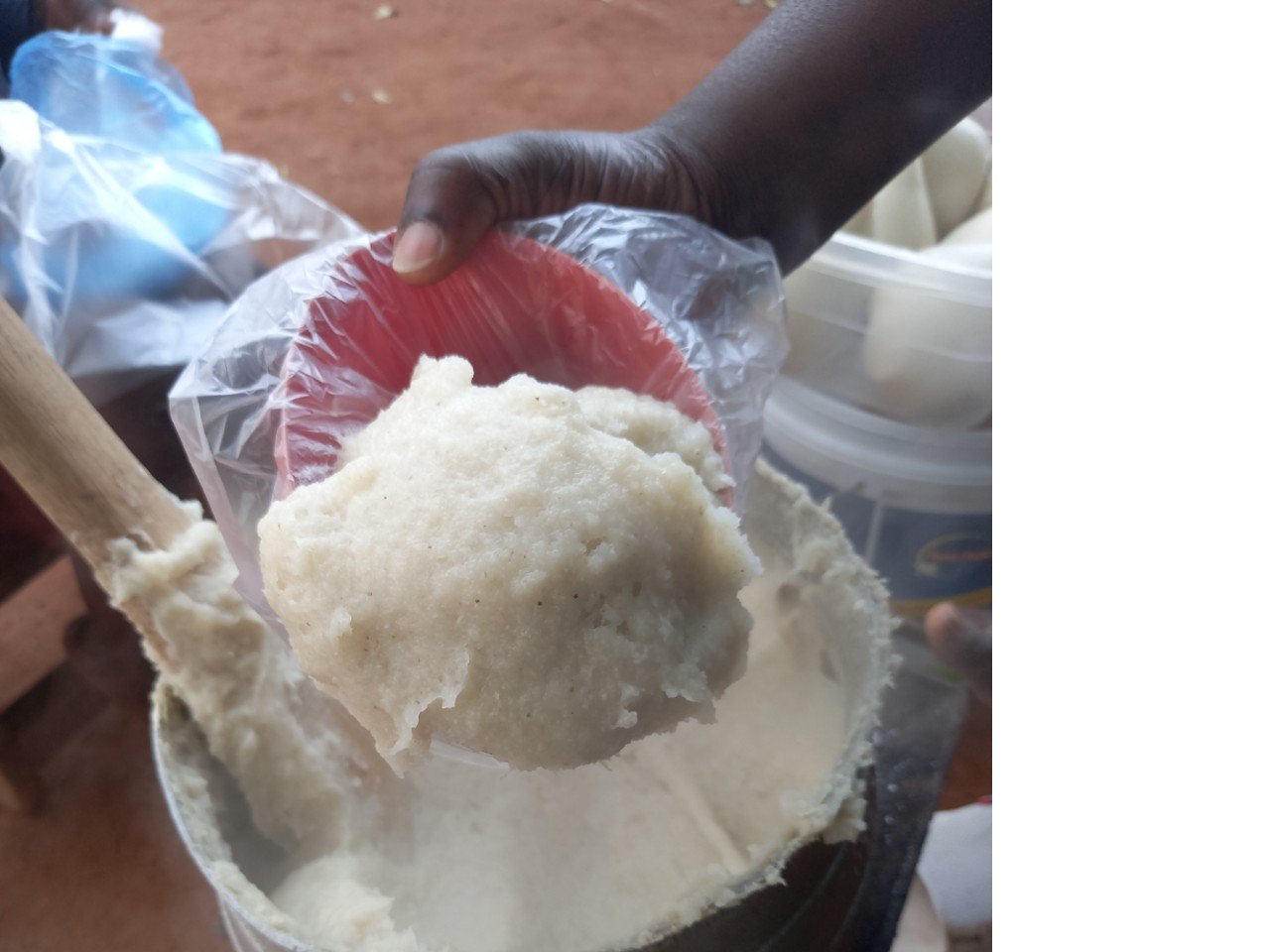 Banku, a Ghanaian local dish made with maize and cassava dough
