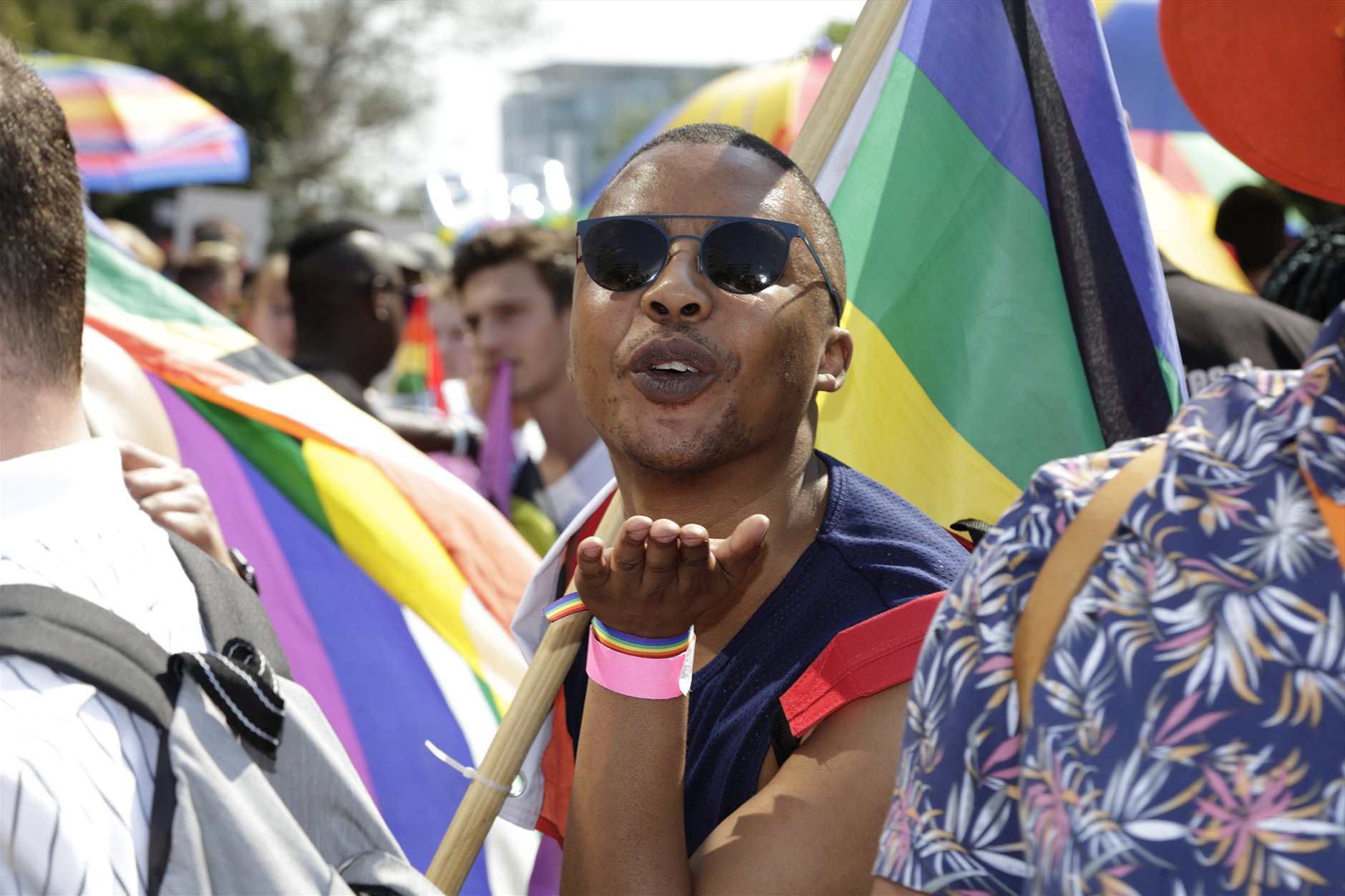 An attendee blows the camera a kiss as they take part in the Johannesburg Pride Parade on Oct. 26, 2019 in Johannesburg, South Africa.