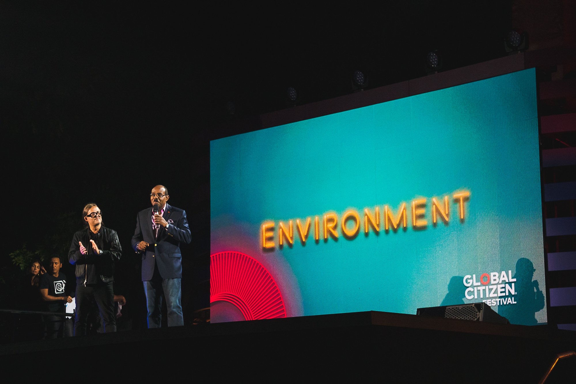 Parley for the Oceans CEO & Founder Cyrill Gutsch and Prime Minister of Antigua & Barbuda Gaston Browne speak onstage during the Global Citizen Festival on Sept. 28, 2019 in New York City.