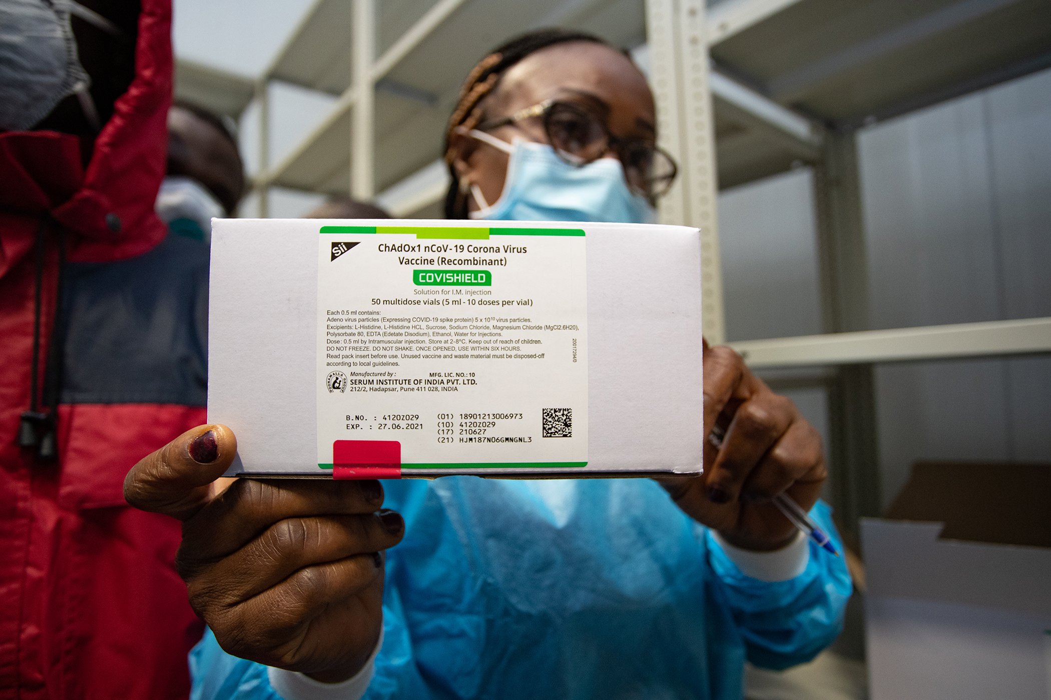The Astra Zeneca vaccines for COVID-19 are pictured at the storage warehouse in Kinkole commune, Kinshasa, DRC. A deployment plan for the COVID-19 vaccine in DRC has been validated by the country and approved by the COVAX initiative.
