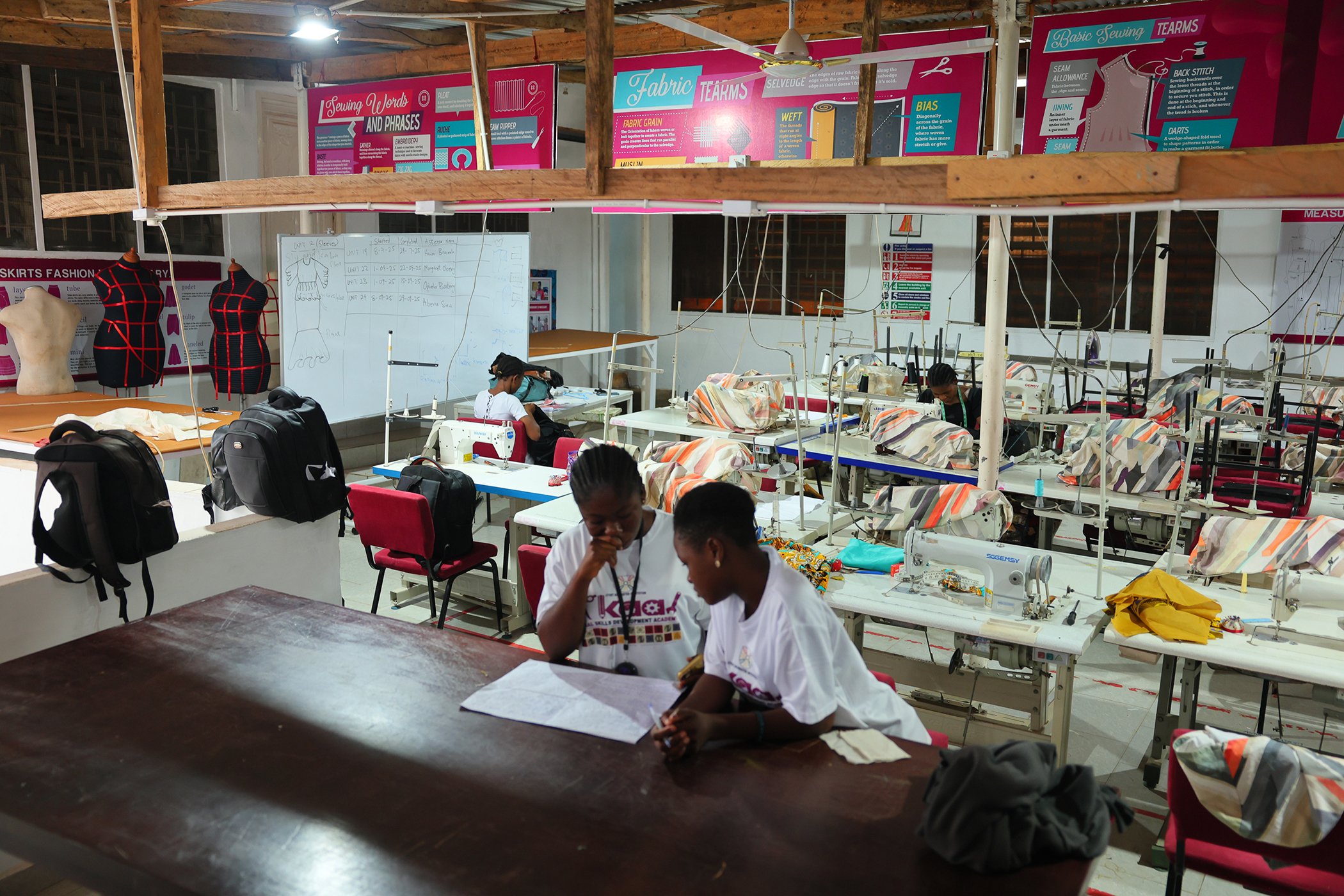 Fashion design students at the Akaal Skills Development Academy in Kumasi, Ghana, on August 5, 2025.