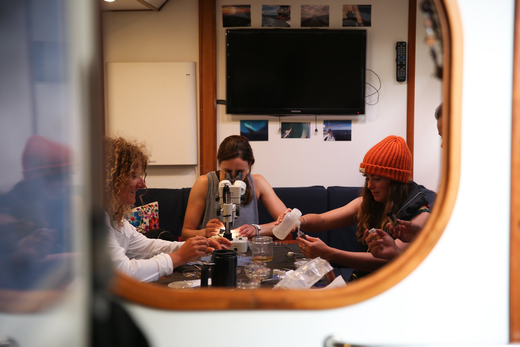 Crew performing on board research.
