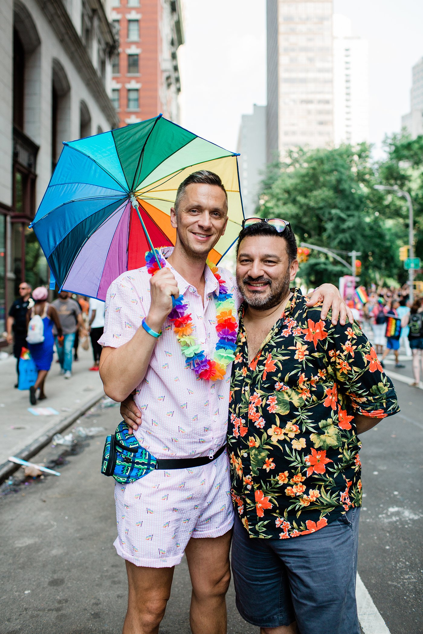 Jeffrey Petersen (left), 43, from Harlem, New York, and John Gonzales (right), 51, from New York, NY at the 2018 NYC Pride March.