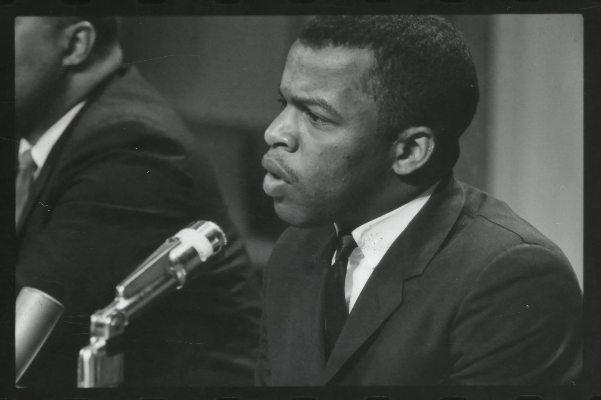 John Lewis speaks during a meeting of the American Society of Newspaper Editors, Statler Hilton Hotel, Washington, D.C., in 1964.