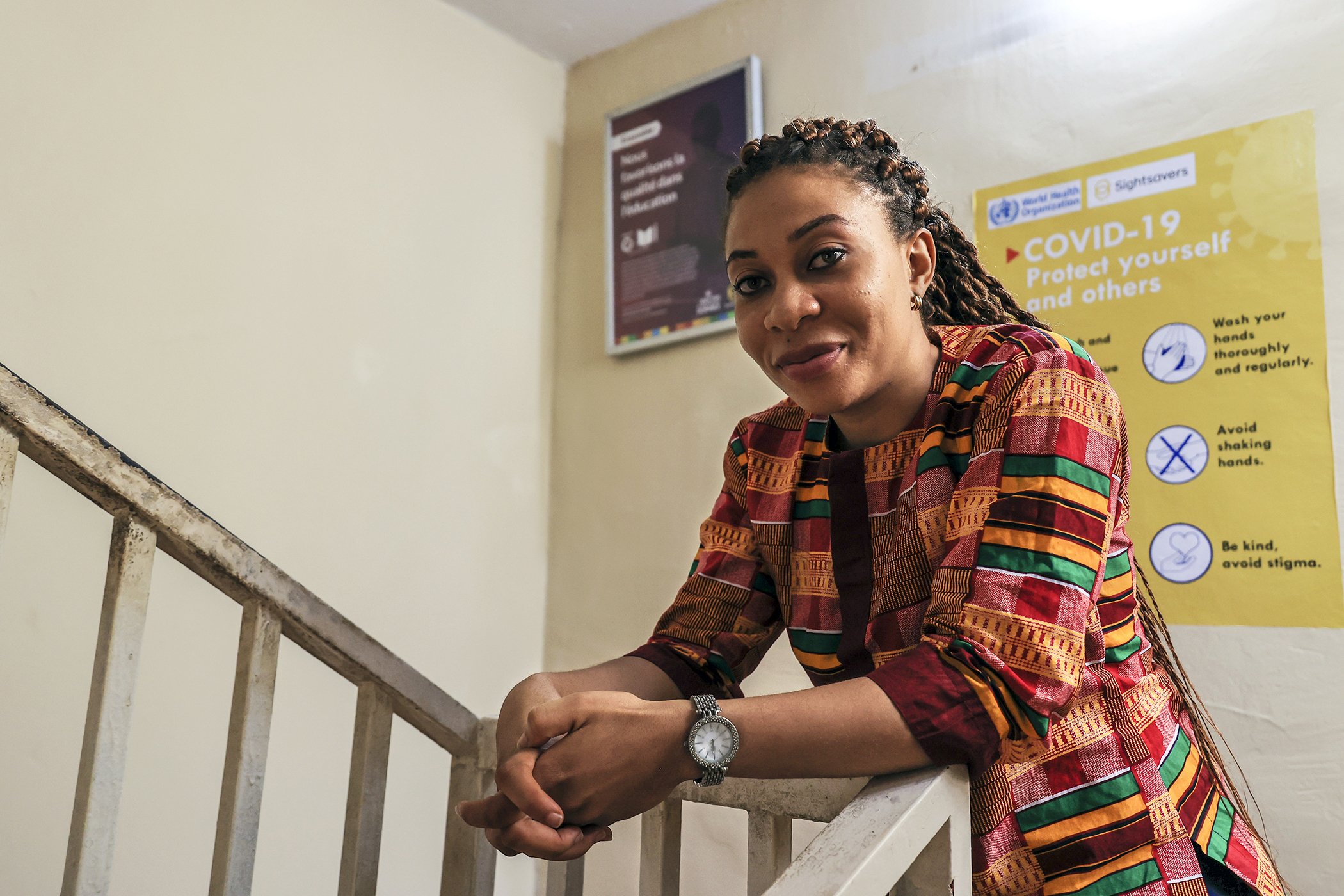 Kareen Atekem is photographed at the SightSavers headquarters in the Bastos district of Yaoundé, Cameroon in November 2020. "Since my early childhood I have always wanted to help, to bring my help to people in need," said Atekem.
