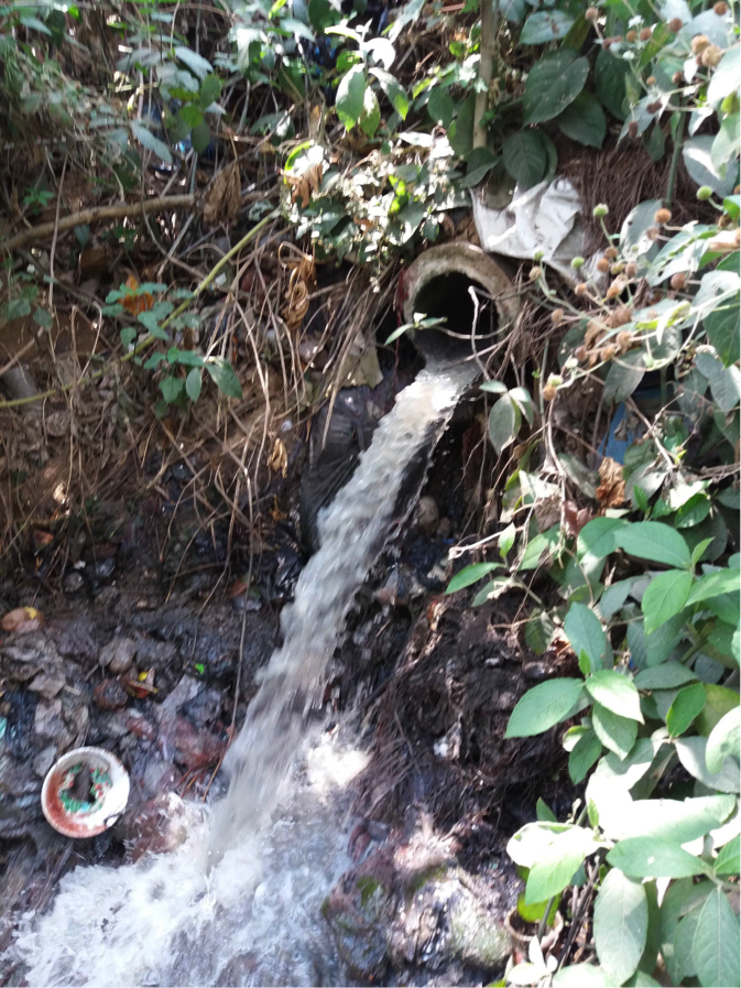 Untreated wastewater flowing from hospital to river.