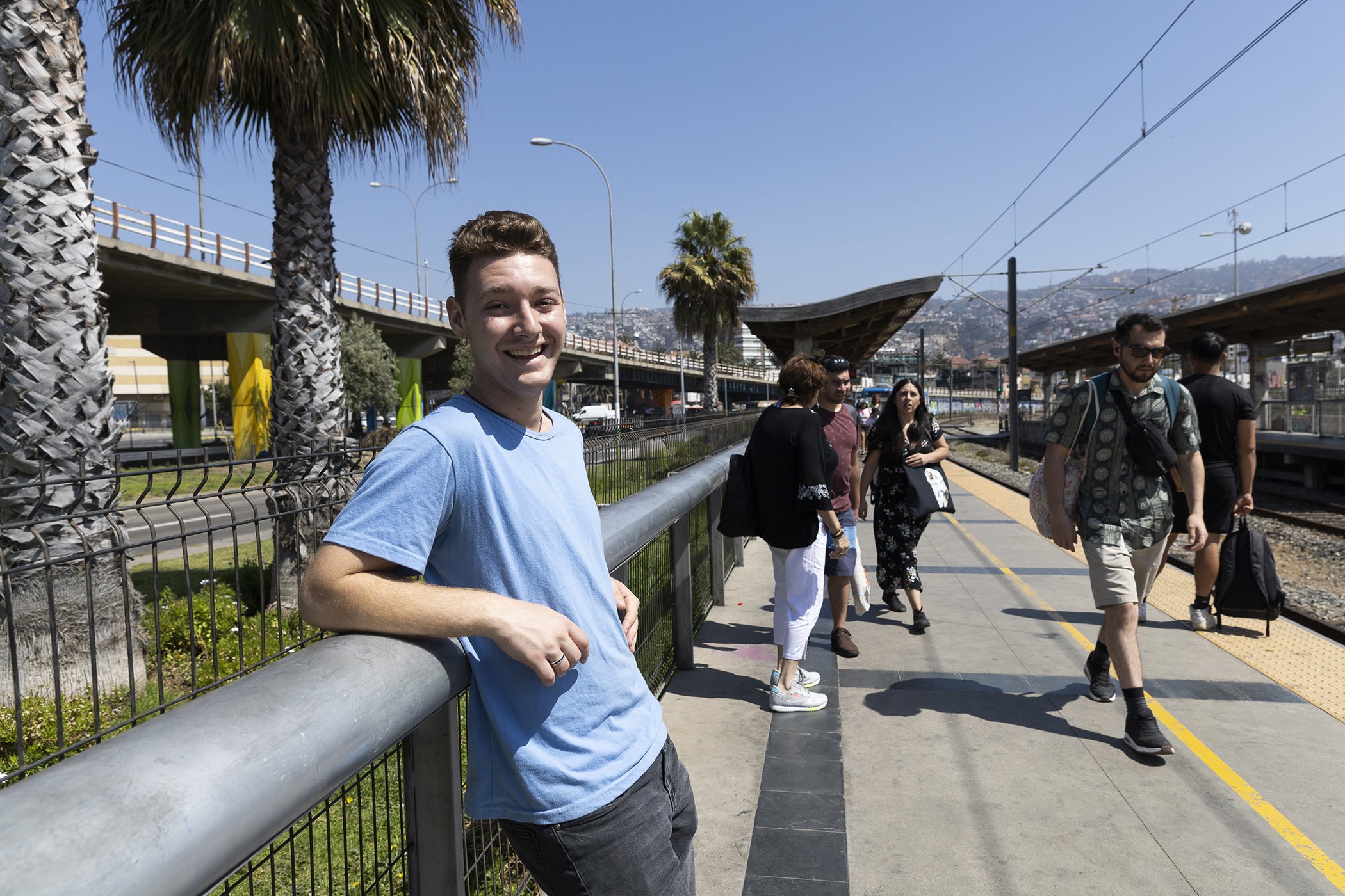 Sebastián Benfeld poses for a portrait in the metro of Valparaíso, Chile on Feb. 20, 2023.