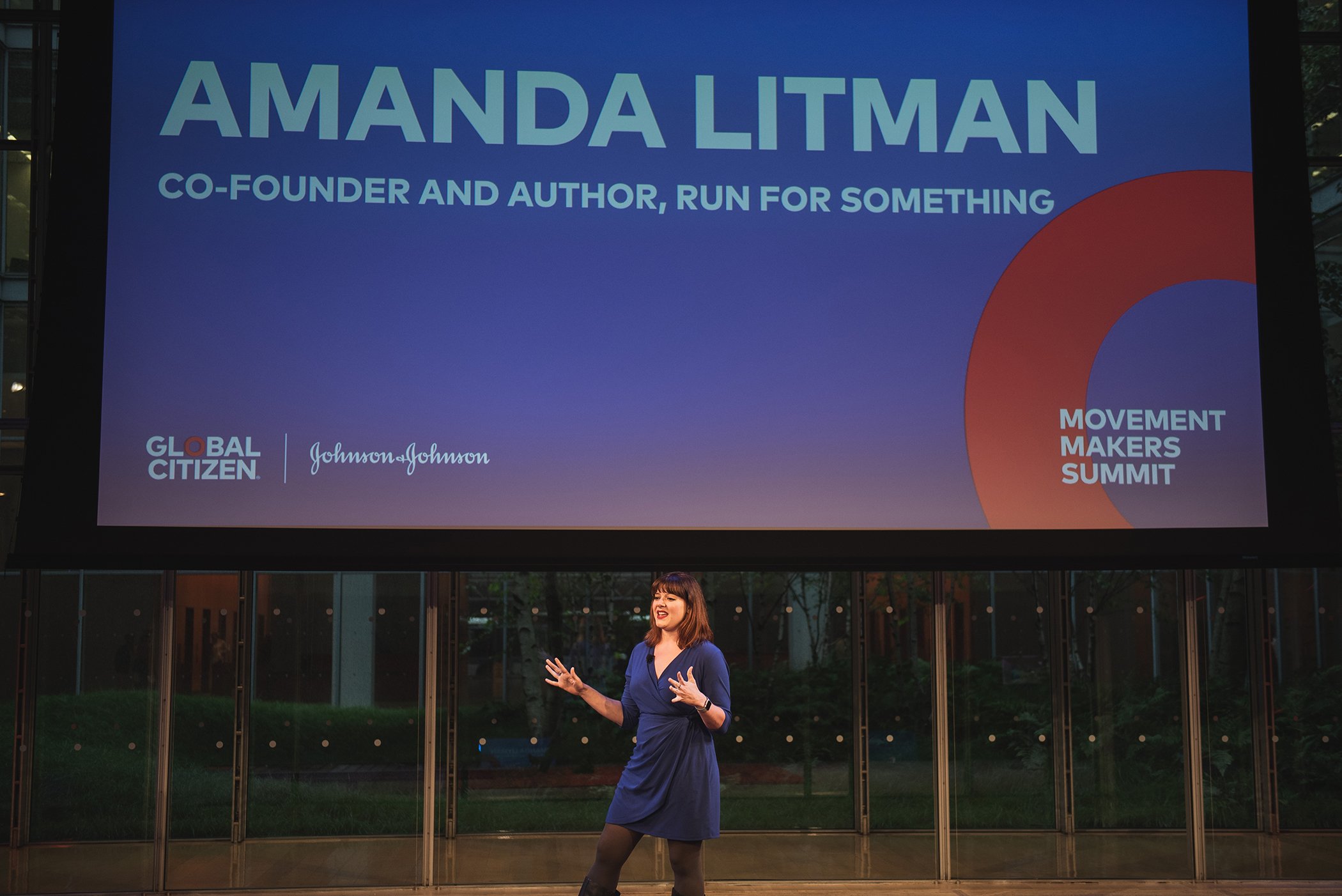 Run for Something Co-Founder Amanda Litman speaks onstage during Global Citizen - Movement Makers at The Times Center on Sept. 25, 2018 in New York City.