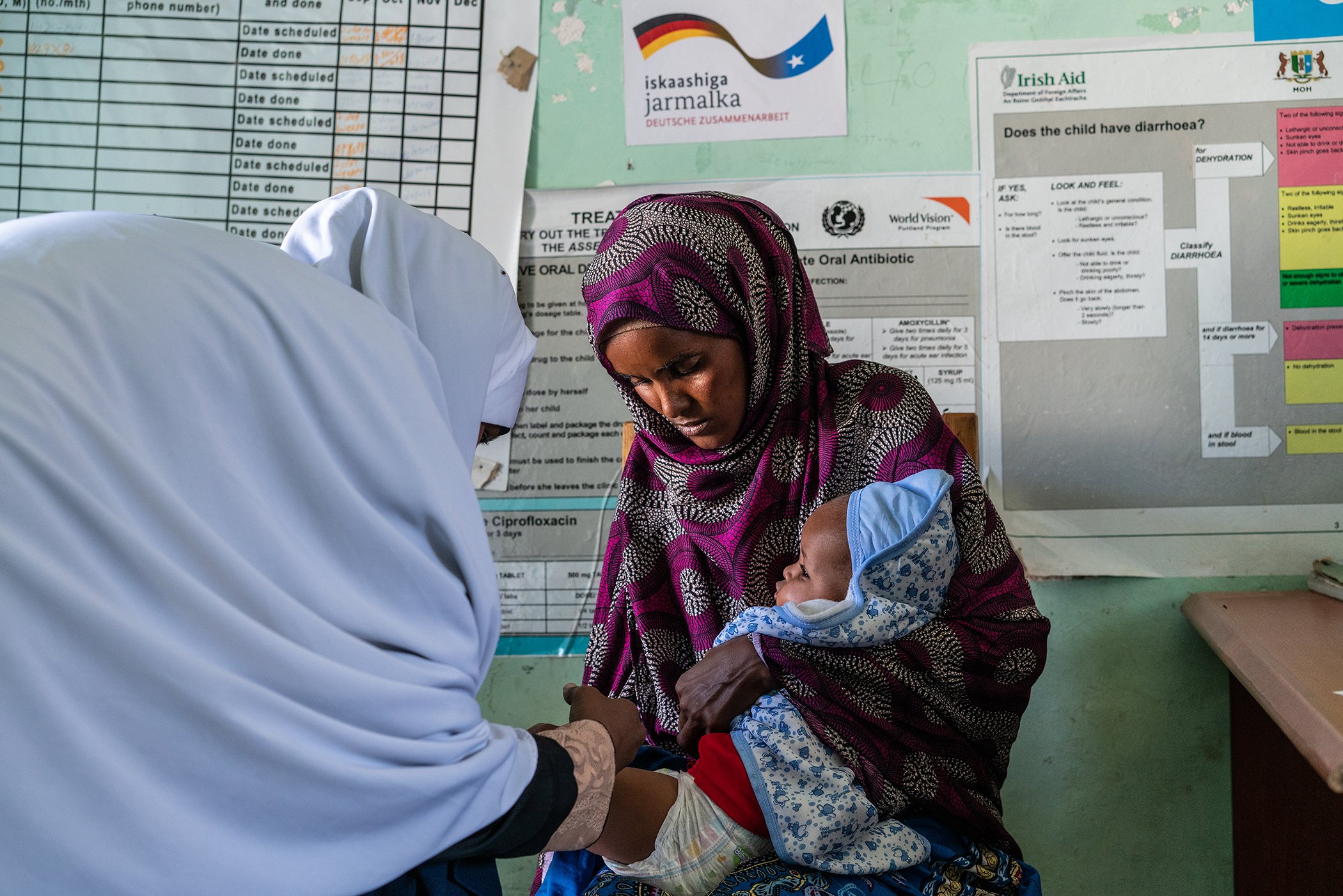A young girl receives a vaccination at a UNICEF-supported health clinic funded by the government of Germany (BMZ) through KfW Development Bank in Garowe, Somalia, Monday, Dec. 10, 2018.