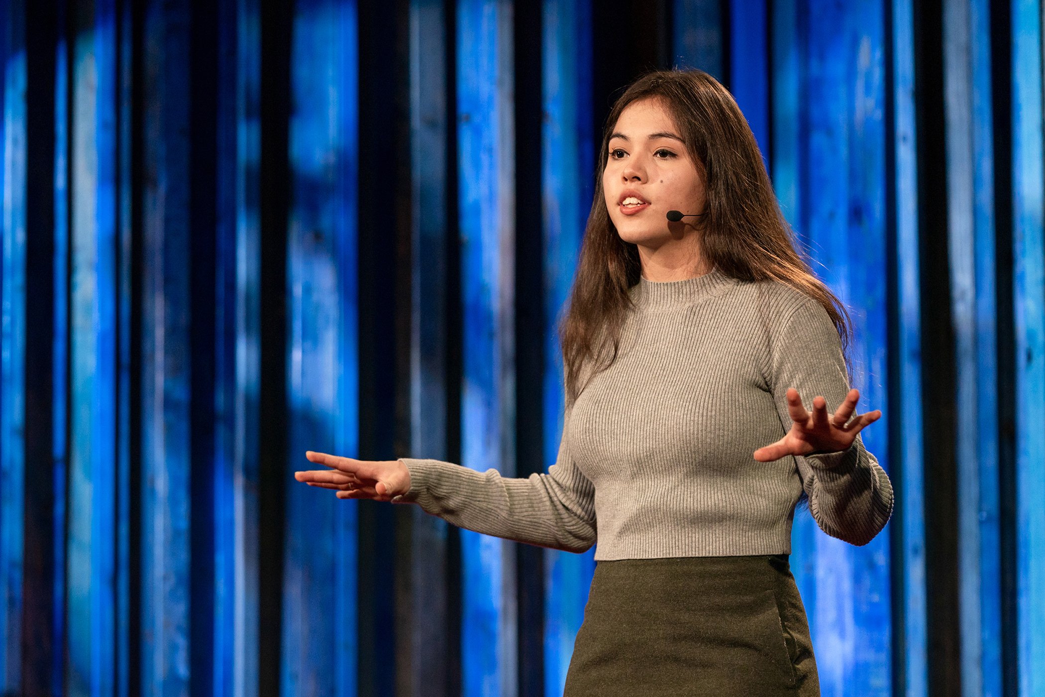 Xiye Bastida speaks at TED-Ed Weekend at TED World Theater, February 2020, New York, NY.
