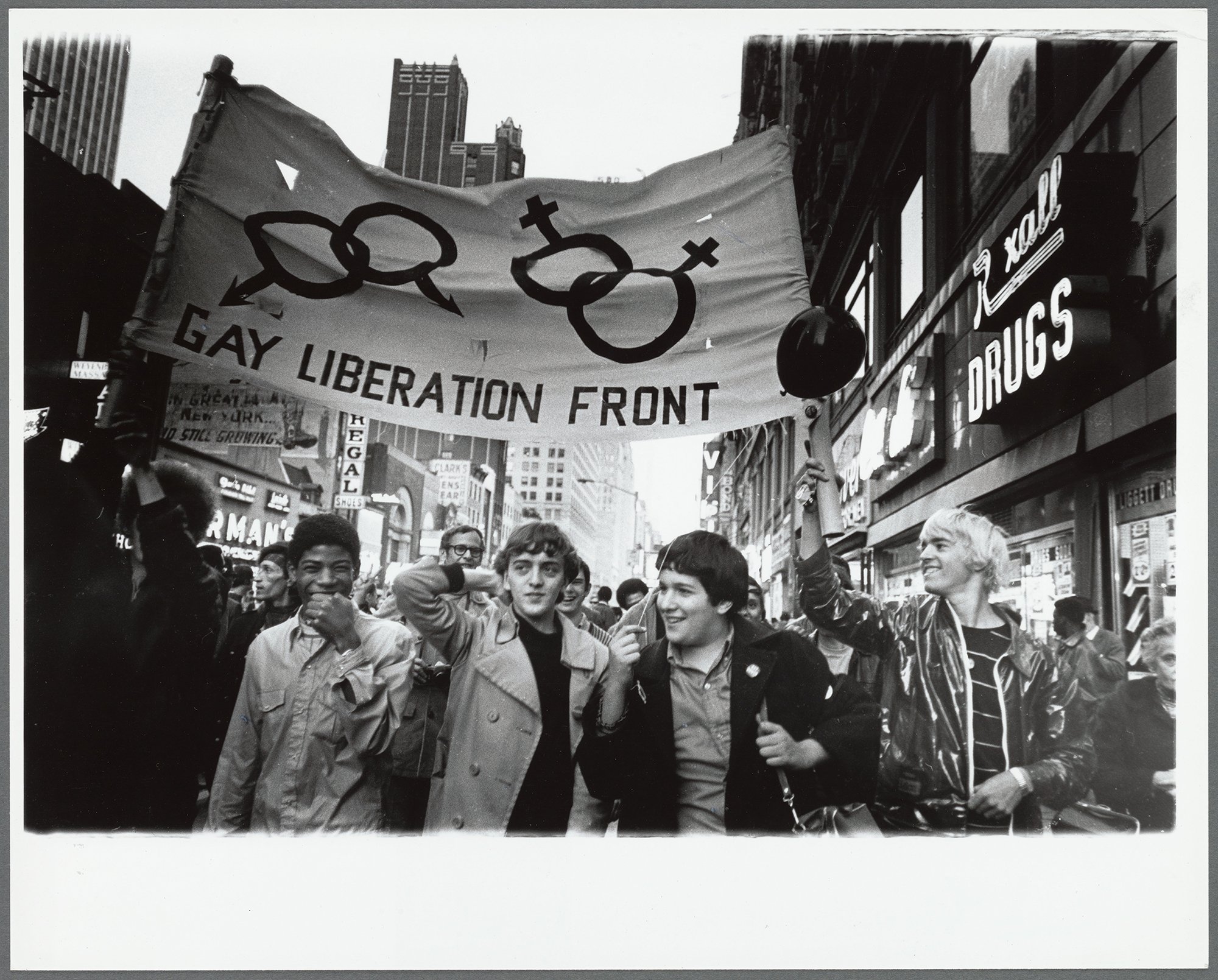 The Gay Liberation Front marches on Times Square in New York in 1970.
